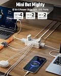 6 Ft Flat Plug Extension Cord with Multiple Outlets, SUPERDANNY Surge Protector Power Bar with 4 Outlets & 4 USB Ports (2 USB C), Small Outlet Extender for Home, Office Supplies, Dorm, Travel, White