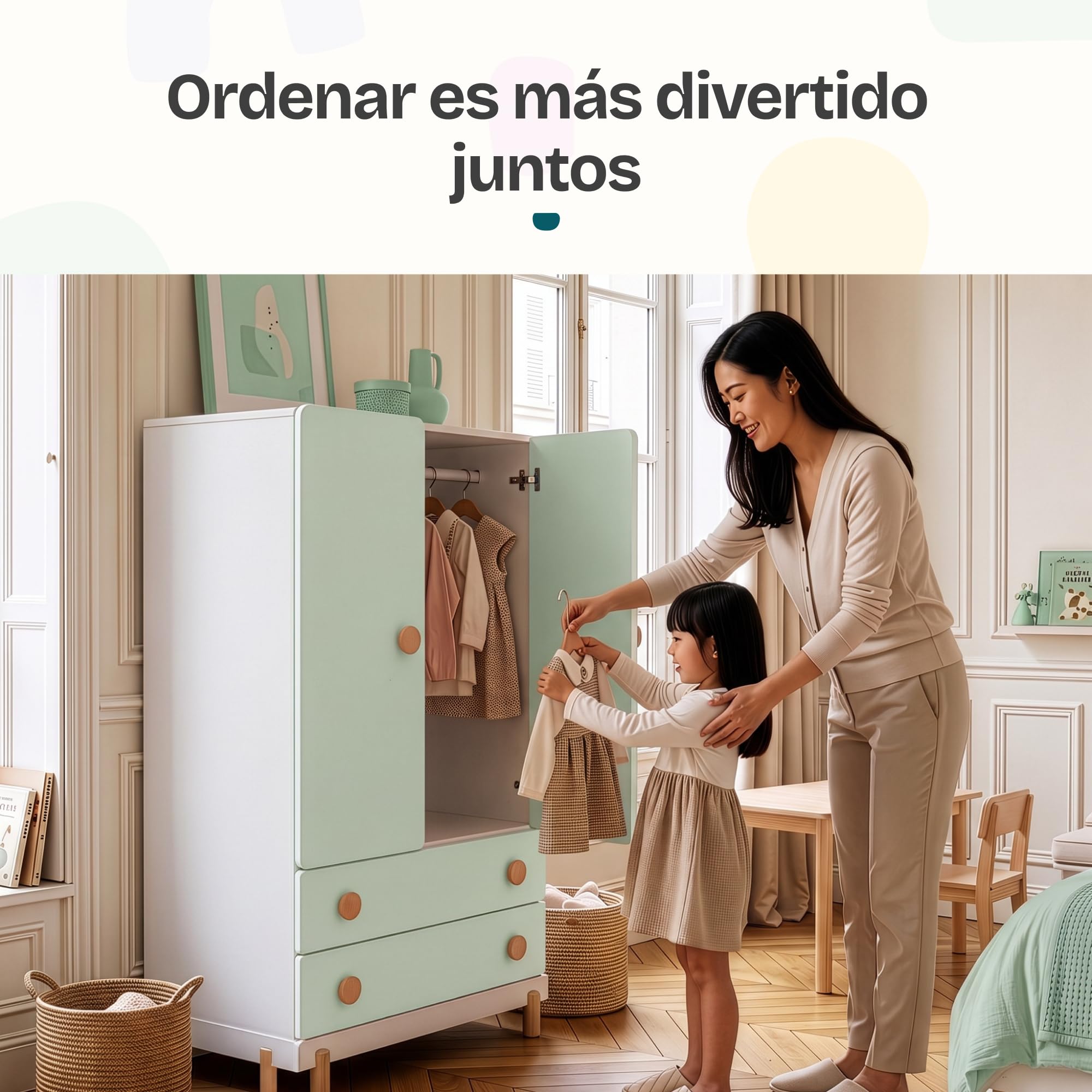 [en.casa] Armario ropero Infantil Vaarentaa con 2 cajones 156x80x41cm Verde