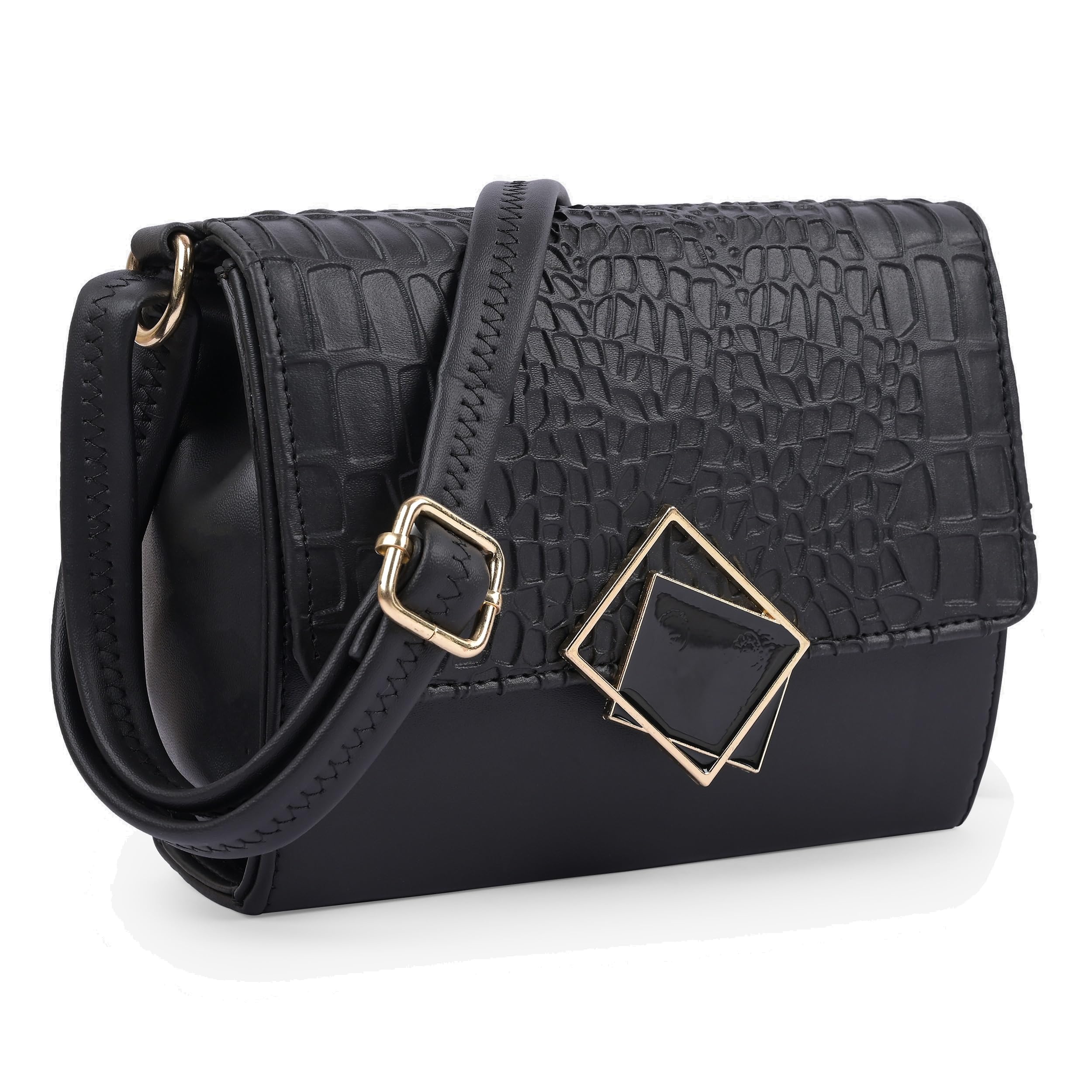 ADISA Womens Girls Party Sling Bag Crossbody (Black - Croco) (B0CW9KCN6L) Amazon Price History, Amazon Price Tracker