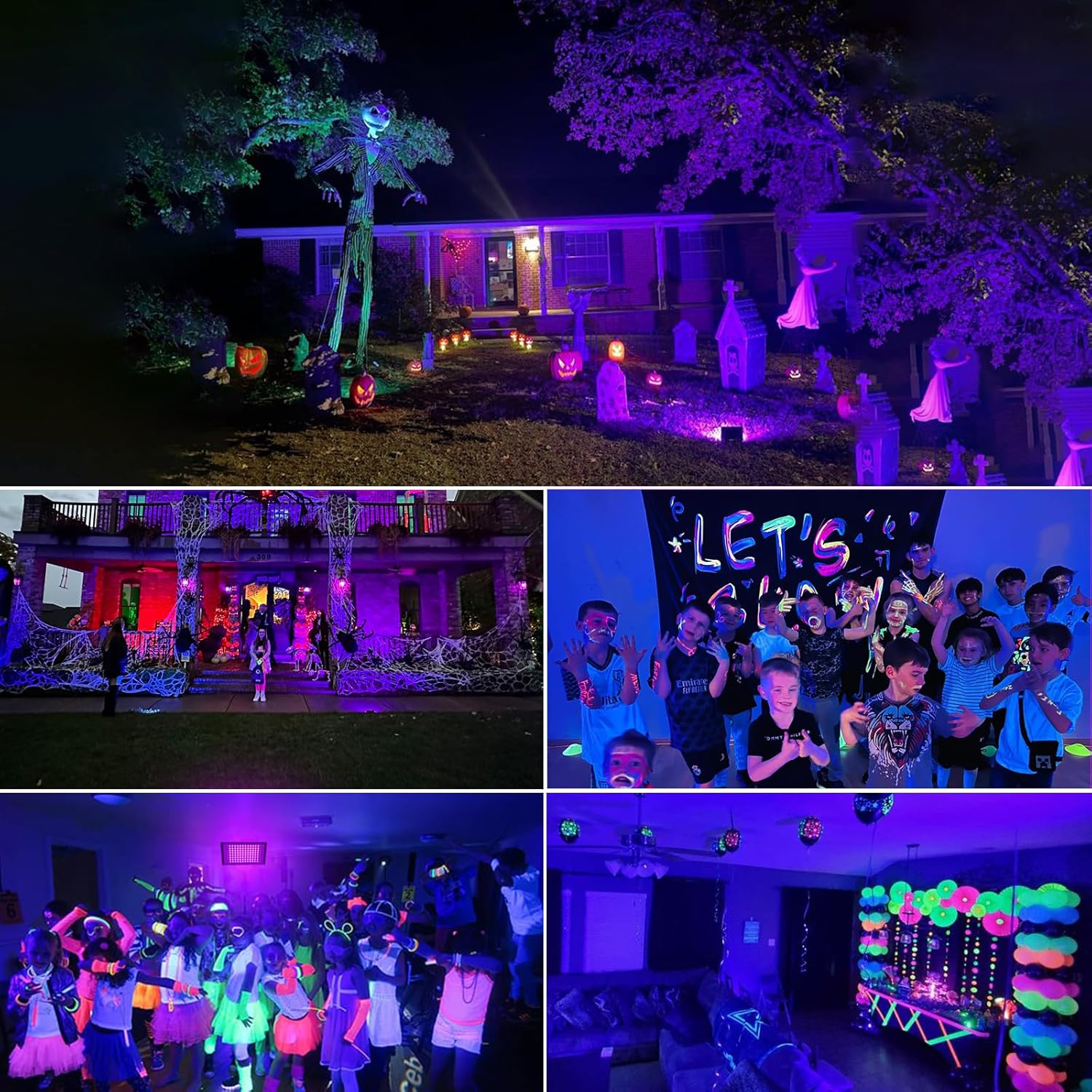 100W 2Pack Black Light for Glow Party, IP65 Waterproof,385-400nm Wavelength,with Plug and Switch,for Halloween Decorations,Body Painting,Birthday Party,Classroom,Stage Lighting