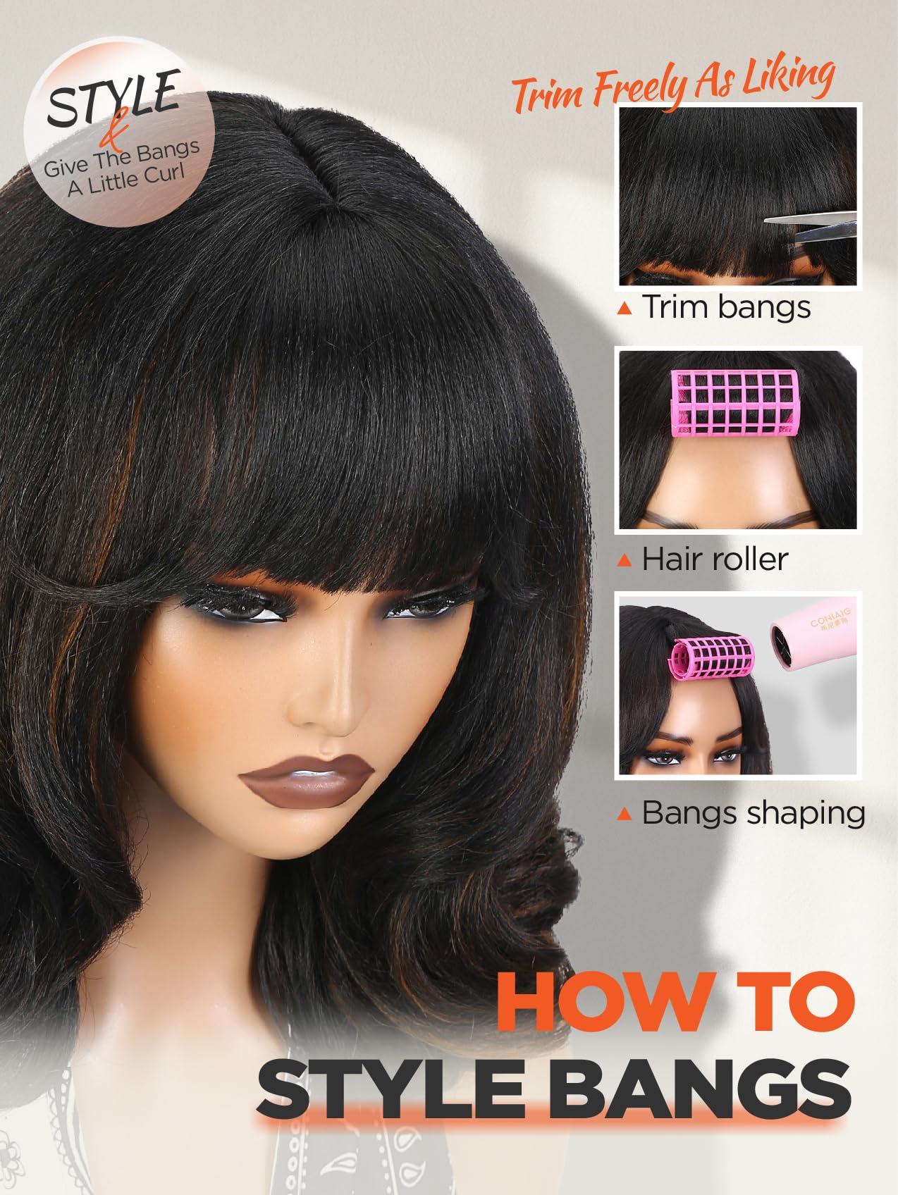 WIGER Yaki Texture Curly Bob Wig with Bangs Heat-Resistant Synthetic Hair