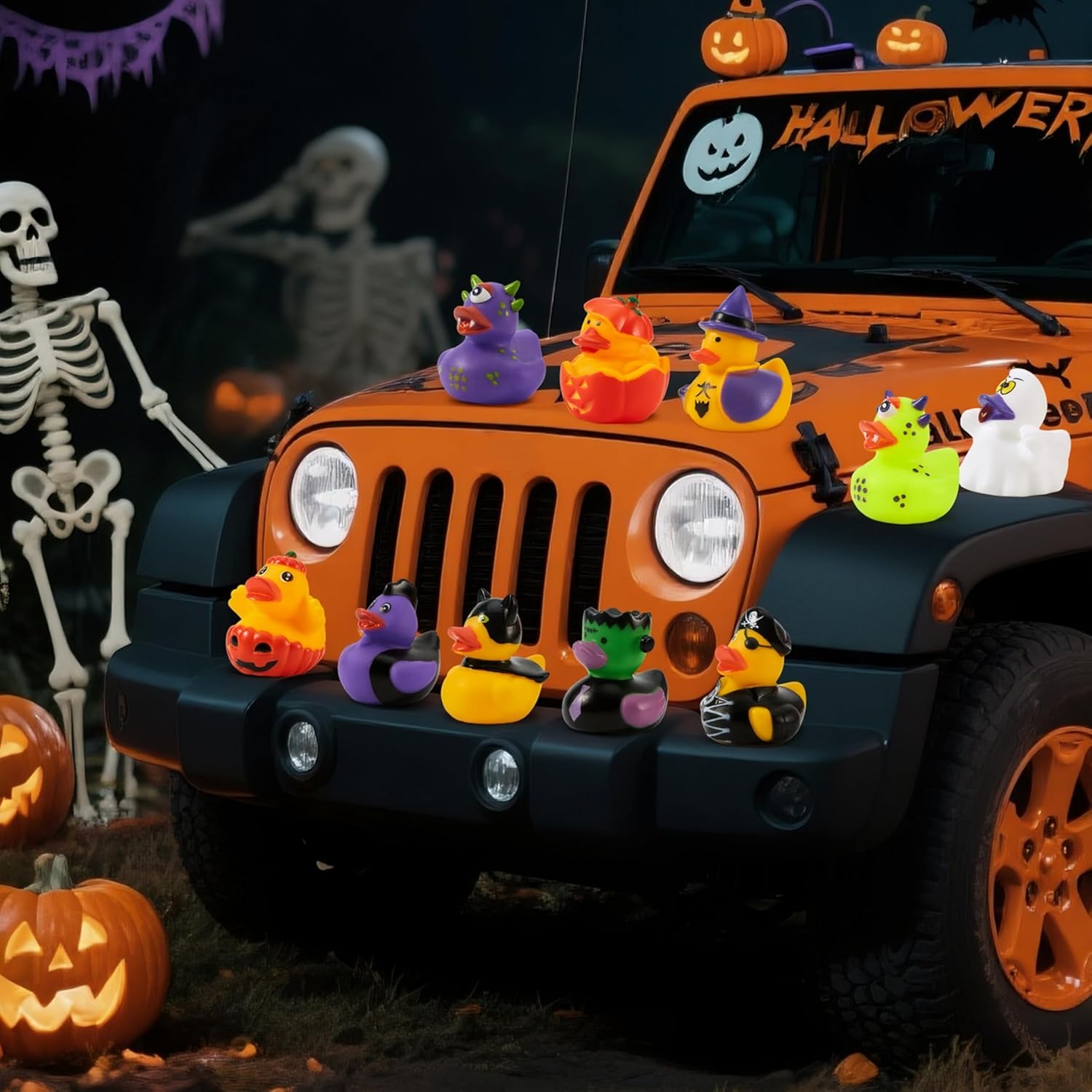 JOYIN 24 Pcs Halloween Ducks Bath Toys, Halloween Rubber Ducks Bulk for Party Favors, Mini Duckies Baby Bathtub Toys for Trick or Treating Goodie Bag Fillers, Classroom Prizes