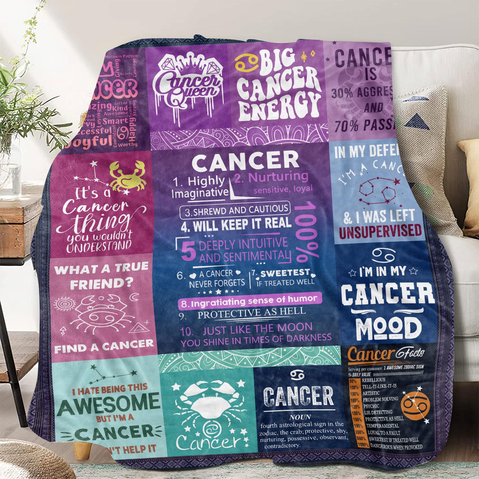GOOMI Cancer Gifts for Women, Cancer Throw Blanket,Cancer Zodiac Gifts for Women, Cancer Astrology Throw Blanket Birthday Cancer Gifts for Women Men 60"X 50"