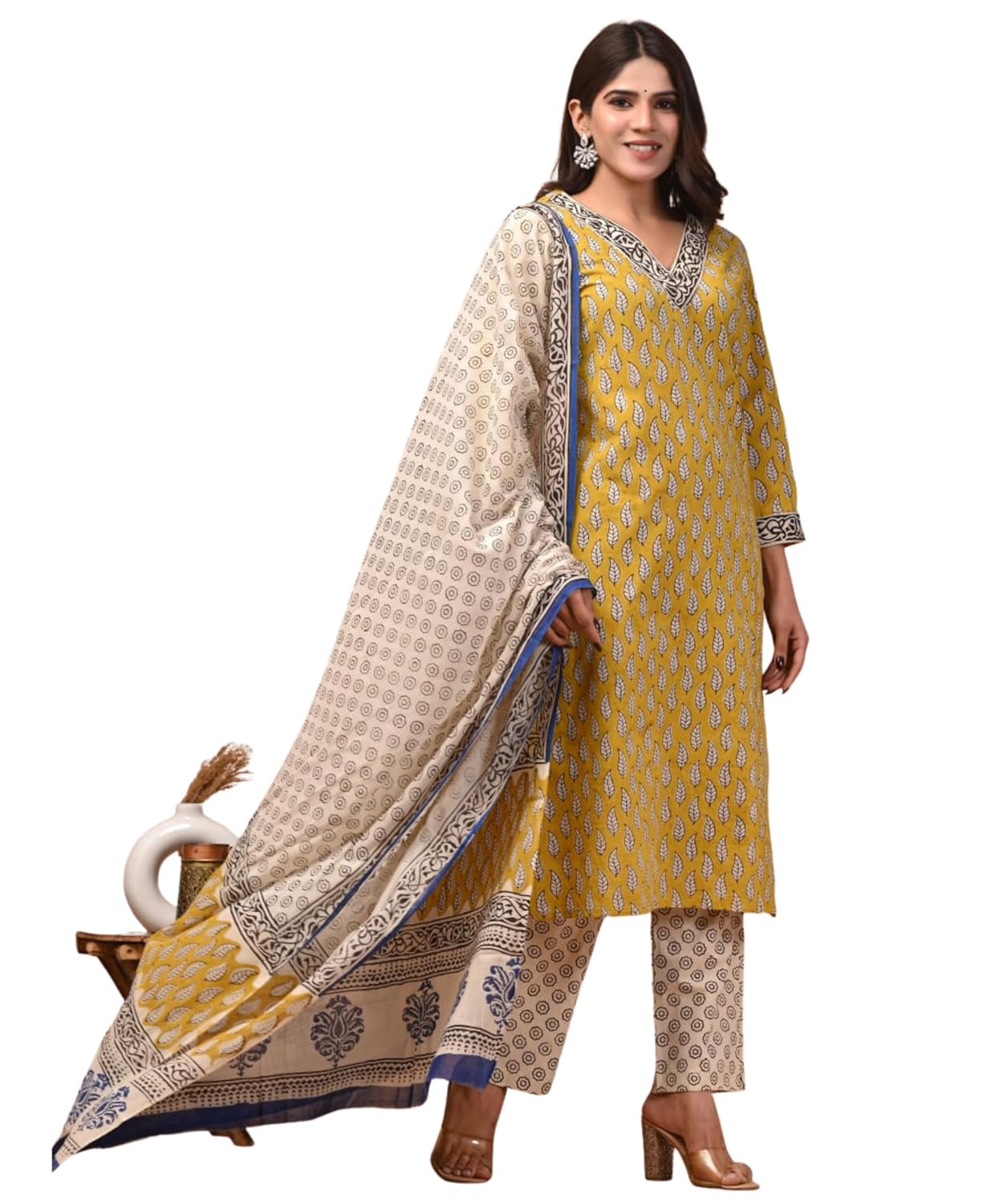 AWL Women Bagru Hand Block Printed Cotton Kurta Pant Dupatta Set | Designer 3 Piece Stitched Suit with Mulmul Cotton Dupat... - Review, Price and Buying Guide