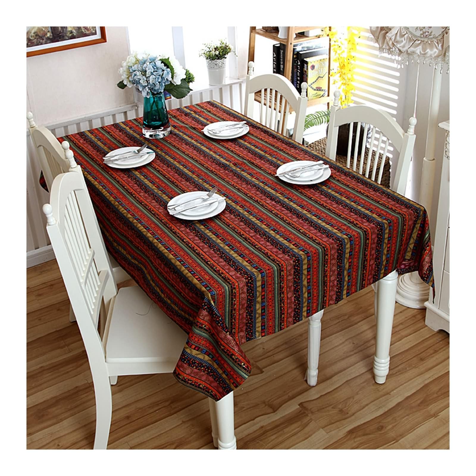 Nappe de table pour salle à manger Daesar multicolore à rayures géométriques 90x90cm