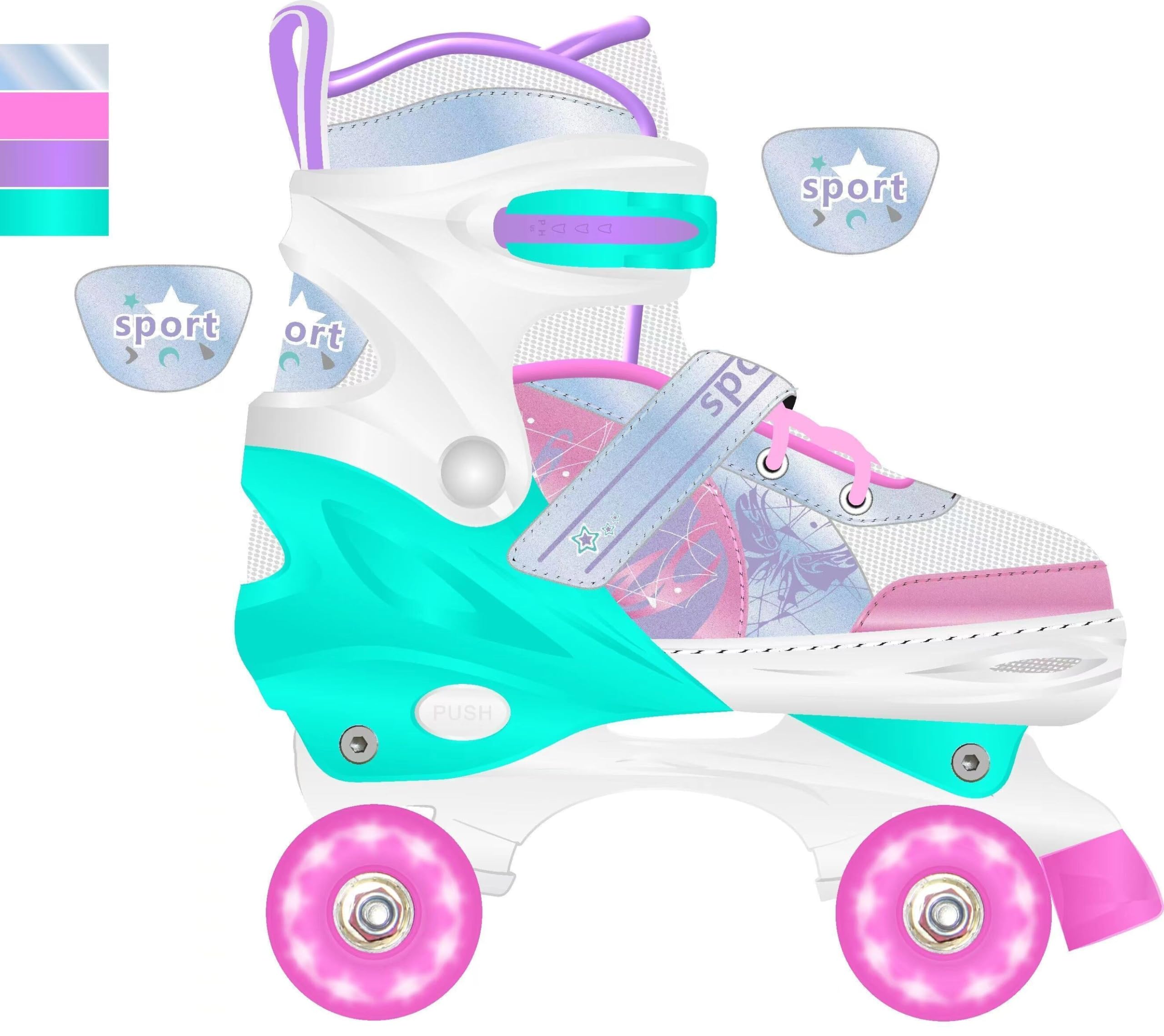 Topyond Kids Roller Skates, Adjustable 4 Sizes Light Up Skates for Girls and Boys, Features LED Wheels, Ideal for Ages 6 to 12 for Outdoor Activity and Balance Improvement (L)