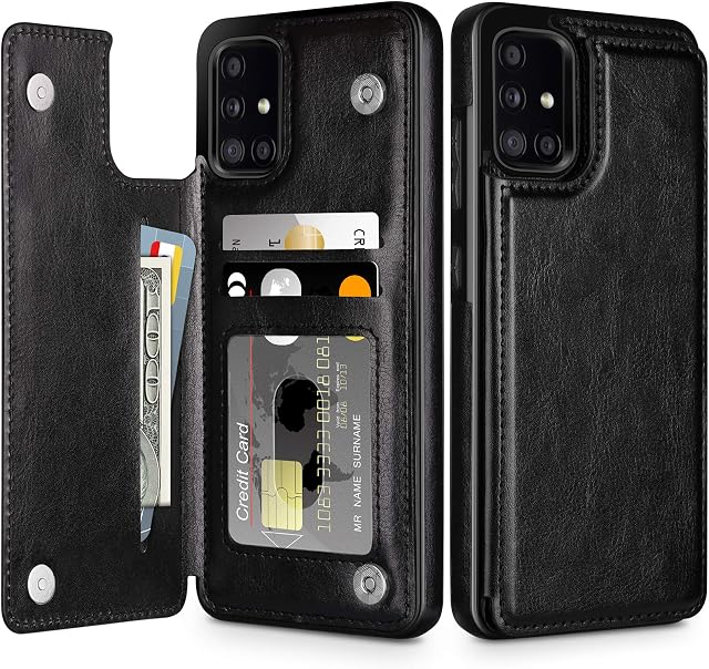 Coolden for Samsung A71 Case Shockproof Case for Samsung A71 Wallet Case Cover with Card Holder Slot Flip Folio Soft PU Leather Magnetic Closure Protective Case Cover for Samsung Galaxy A71 (Black)