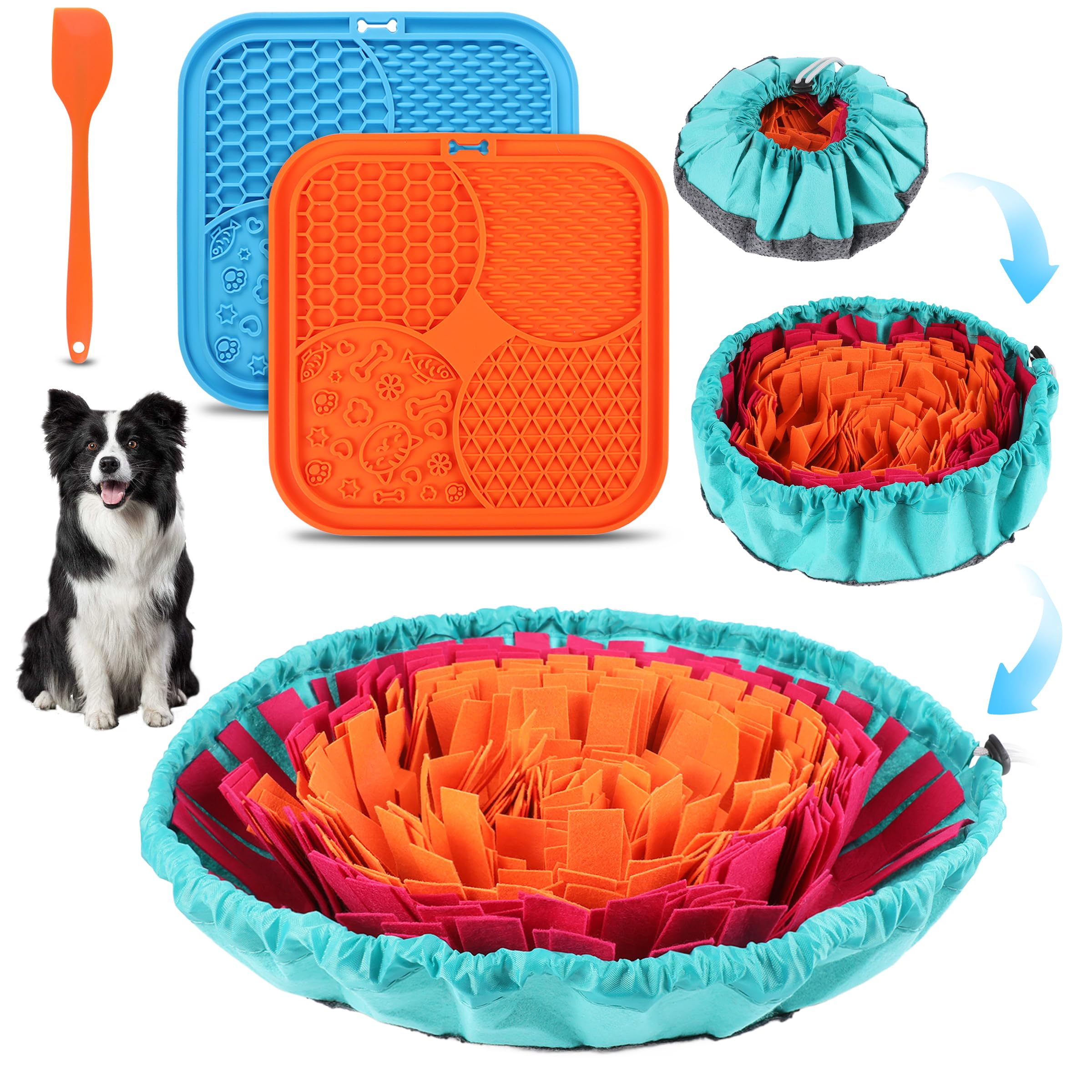 Snuffle Mat for Dogs, Dog Lick Mat with Suction Cups and Spatula, Non-Slip Dog Slow Feeder Set for Anxiety Relief, Boredom, Foraging Skills