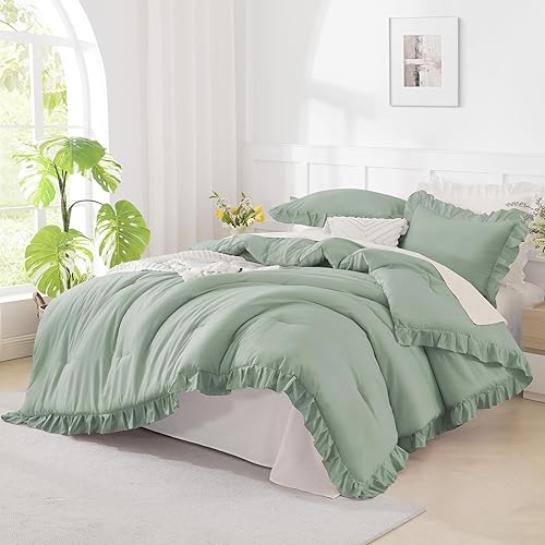 Andency Sage Green Comforter Set Full, 3 Pieces Lightweight Soft