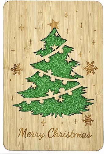 Miniatura 2 de Della Stella Tarjeta de felicitación de Navidad de madera,Tarjeta de bambú hecha a mano de Navidad en blanco,Tarjeta de madera de Feliz Navidad para