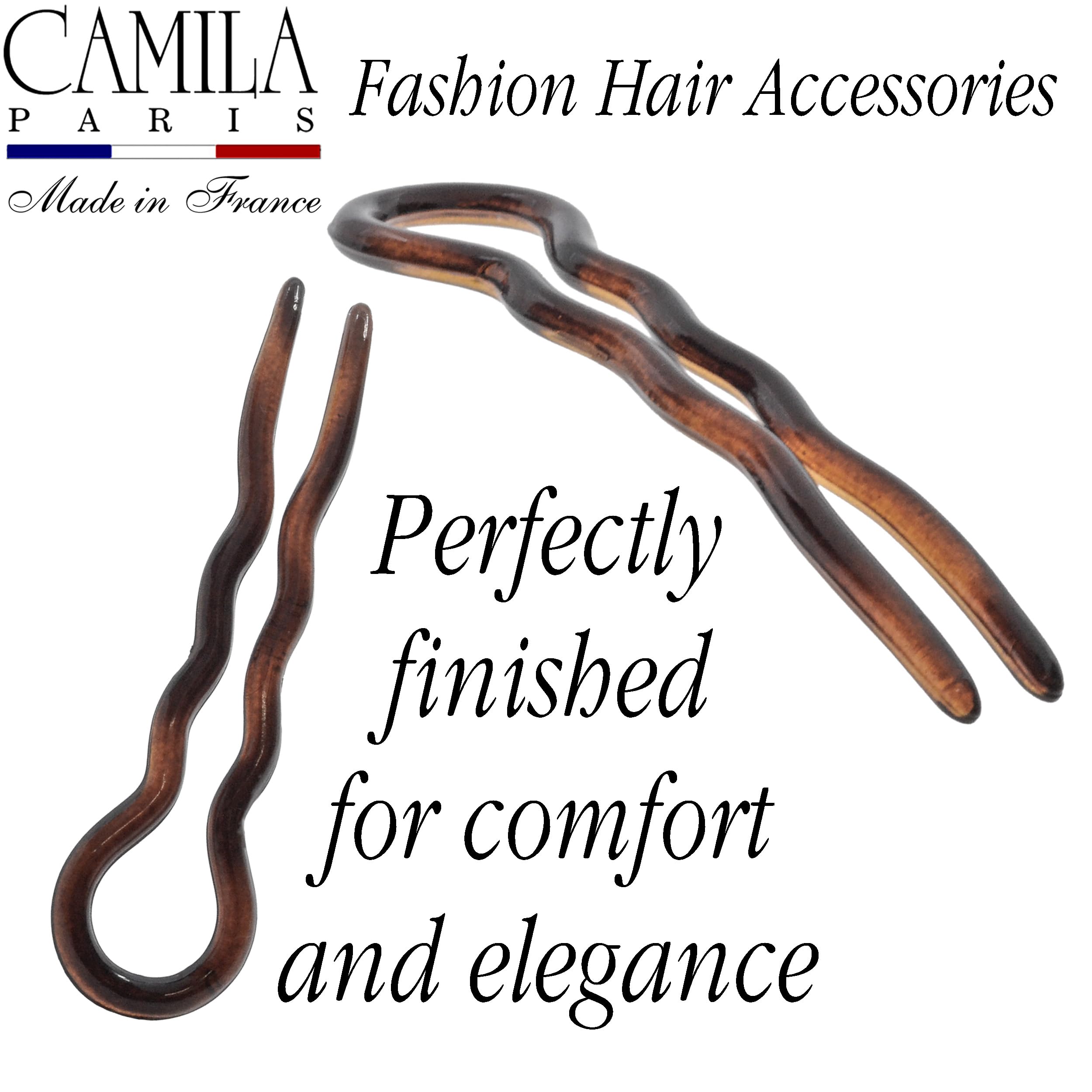 Camila Paris AD824 French Twist Stick Haargabel, 2 mittelgroße gewellte U-förmige Haarnadel-Clips für spiralförmige Hochsteckfrisuren und Dutt, Schildkrötenmuschel, modisches flexibles