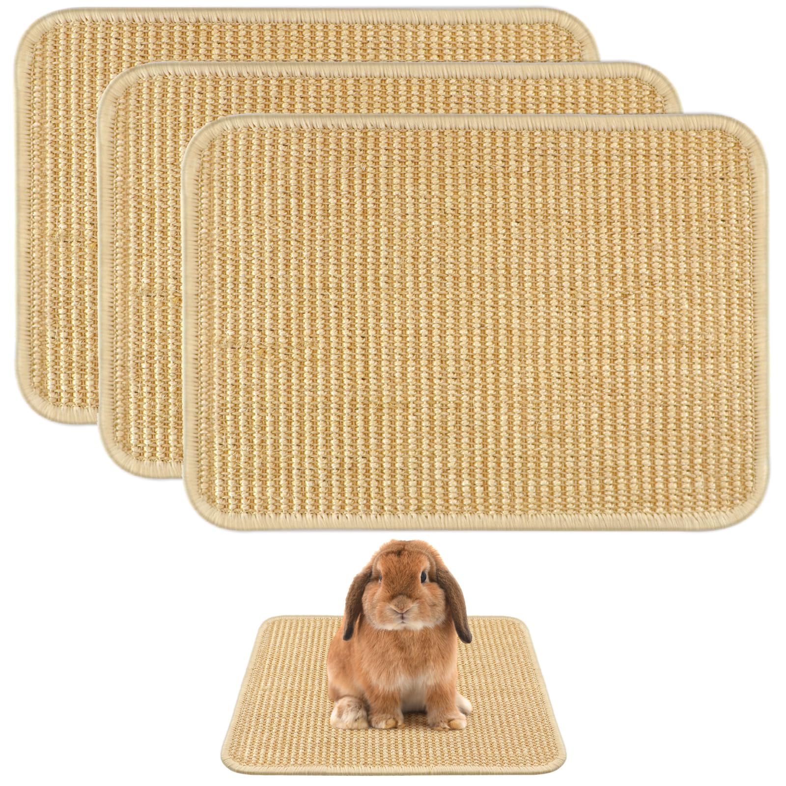 TiereCare 3-Pack Rabbit Scratching Pads – Natural Sisal Bunny Scratch Mat for Claw & Teeth Care, Small Animal Enrichment Toys, Chew-Resistant Bedding