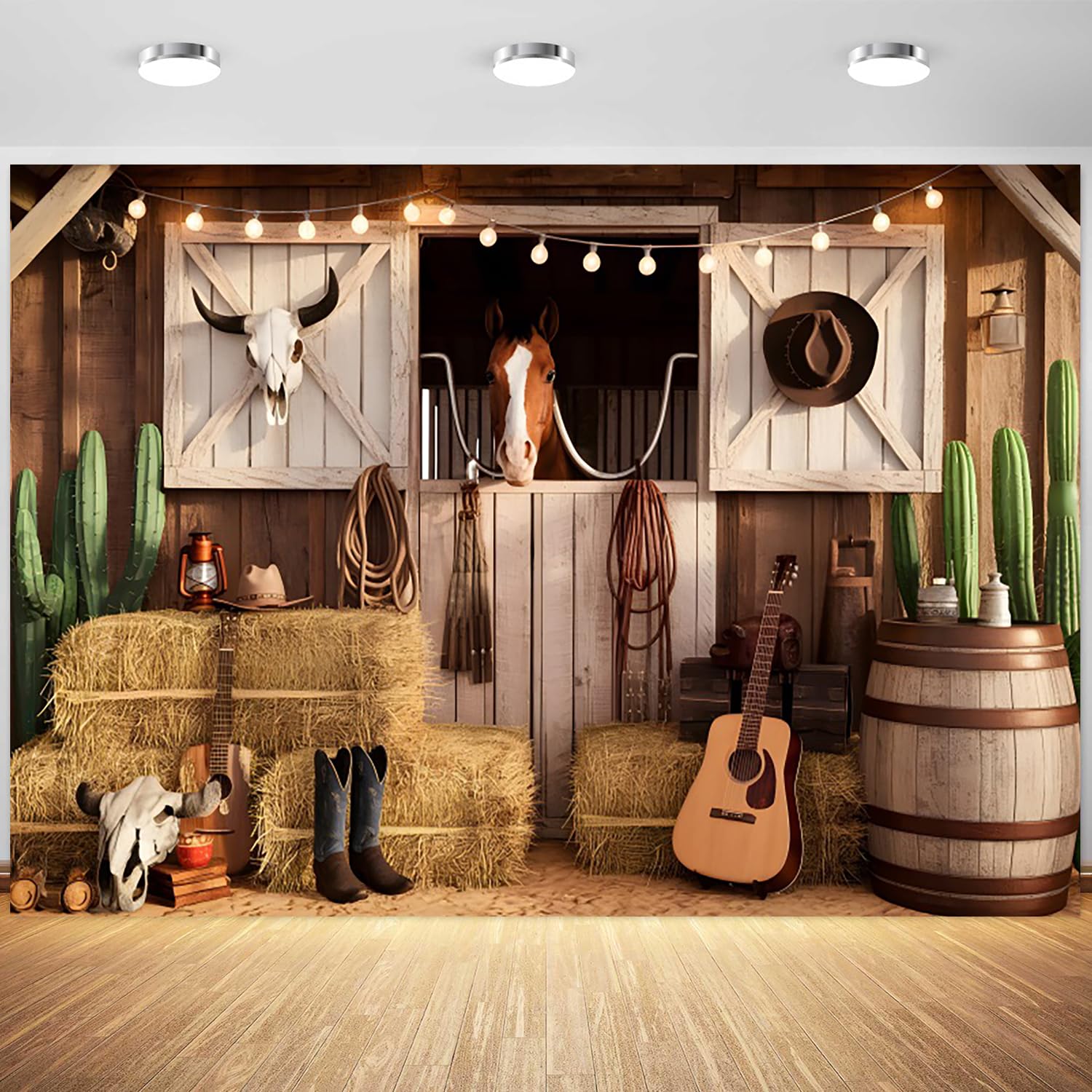8x6ft Western Cowboy Backdrop Western Theme Party Decorations Wild West Rodeo Party Rustic Barn Door Horse Western Photography Background Supplies
