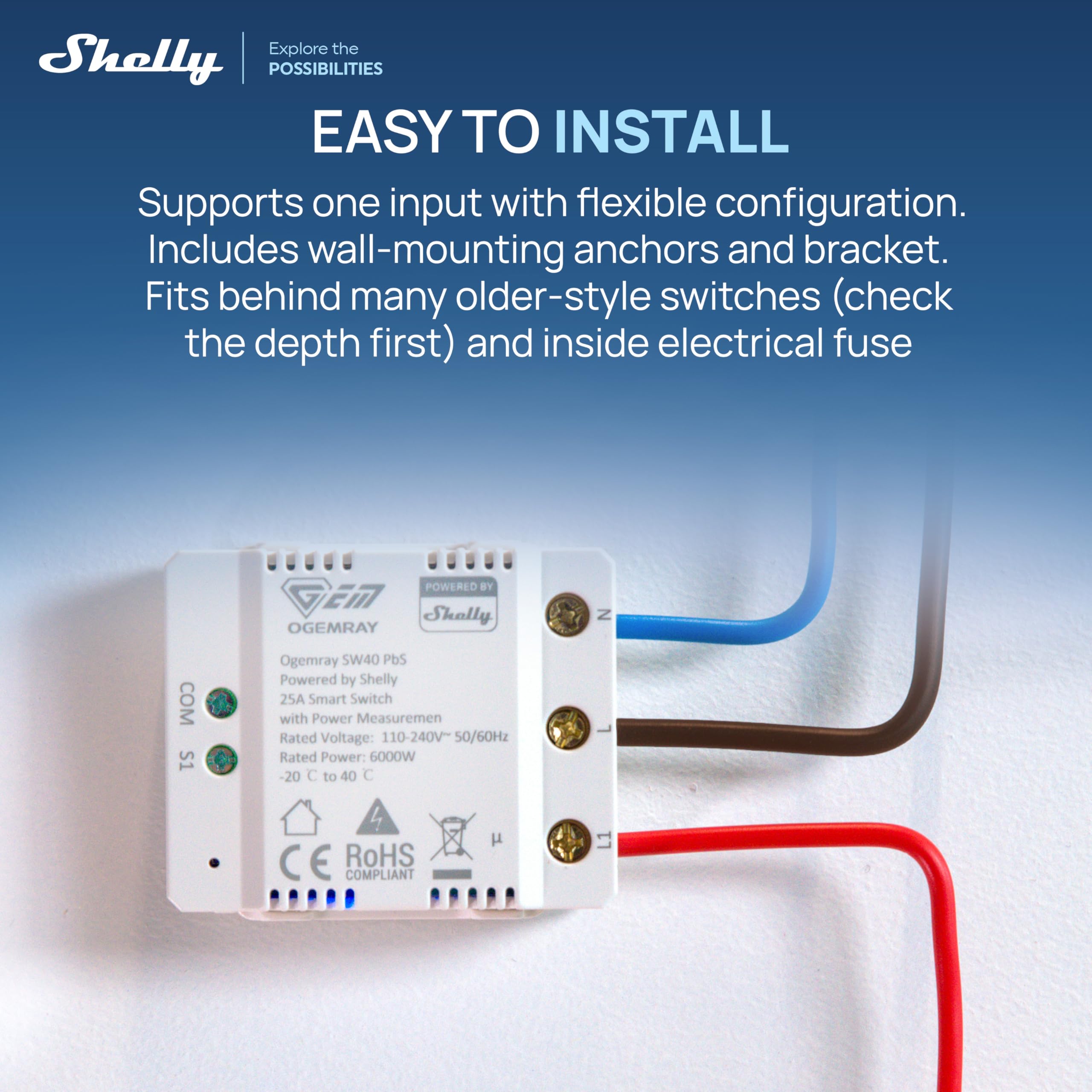 Shelly Ogemray Smart Relay 25A - Rel? intelligente Ogemray 25A + PM
