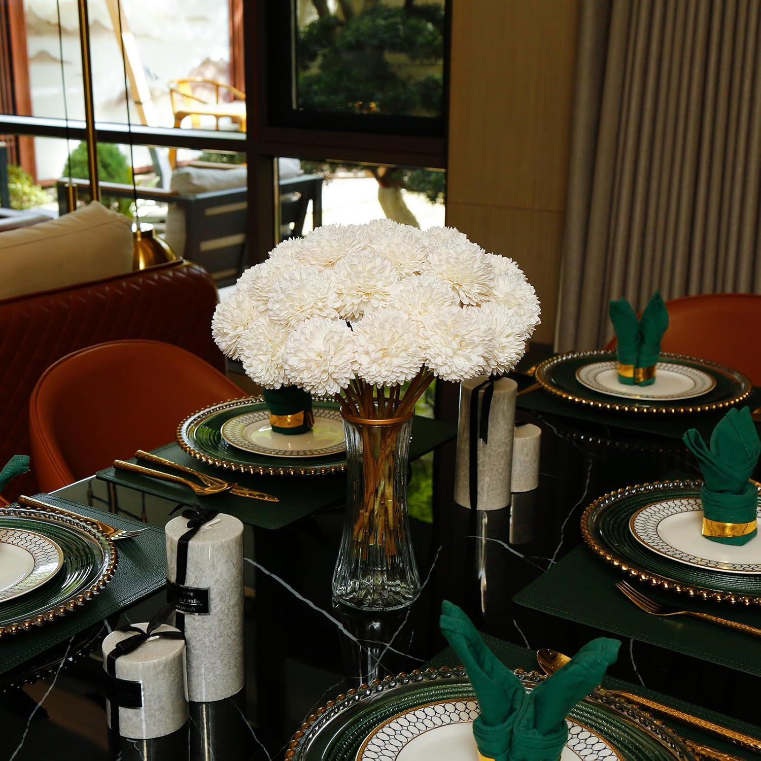 Chrysanthemum Flowers Artificial 24 Pcs, 12" Faux Silk Flowers with Stems, White Fake Chrysanthemum Ball Flowers for Home Decor, Wedding Bouquets