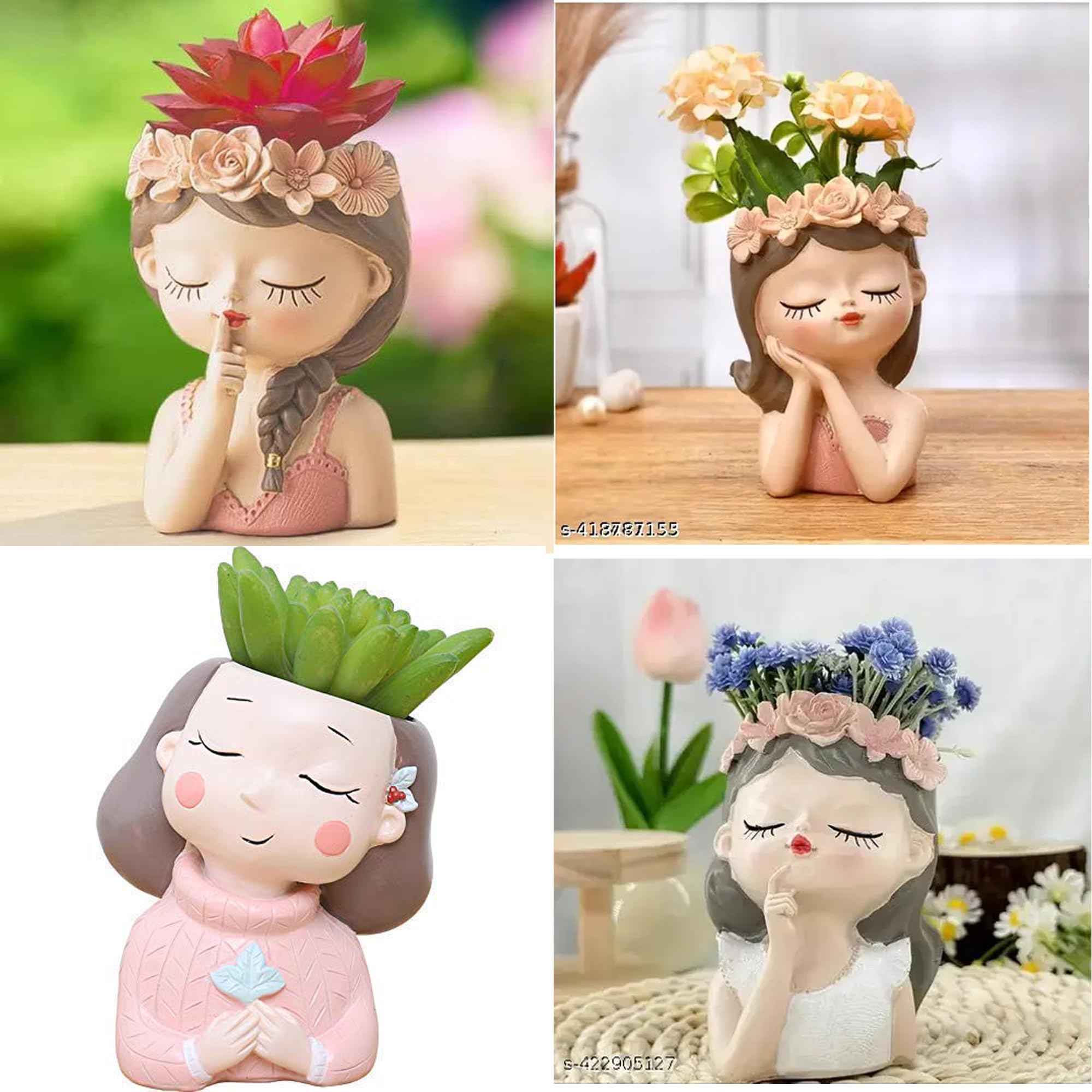 Vikarafty Cute Beautiful Combo Pack of 4 Girls Succulent Planter Pots Resin Creative Flowerpot Plant Pot Planter Container for Home Garden Office Desktop Decoration Multi (Pack of 4) (B0DBDSDLS9) Amazon Price History, Amazon Price Tracker