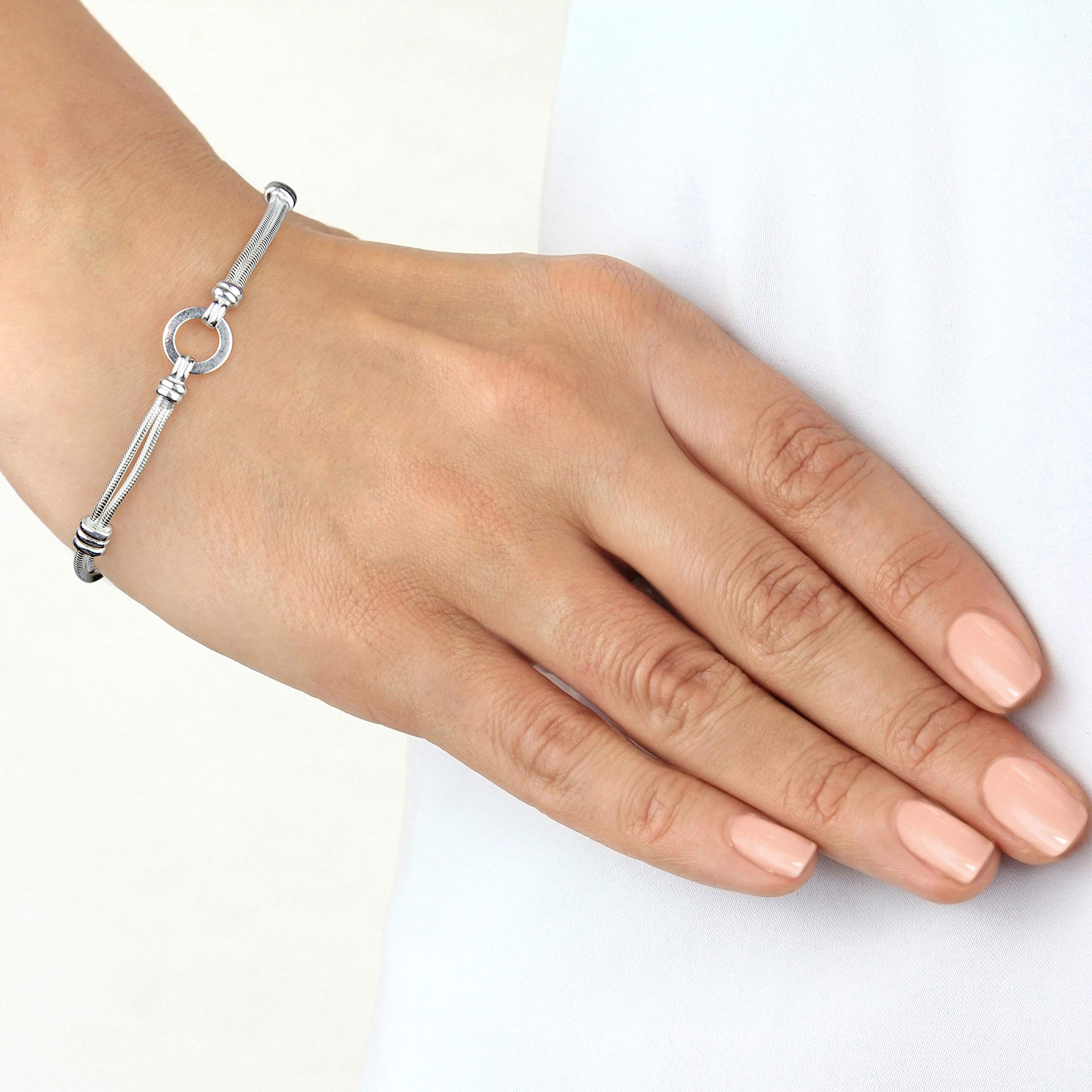 Tuscany Silver Bracciale da Donna in Argento Sterling con Disco e Catena a Serpente Doppio Regolabile - 19cm/7,5"