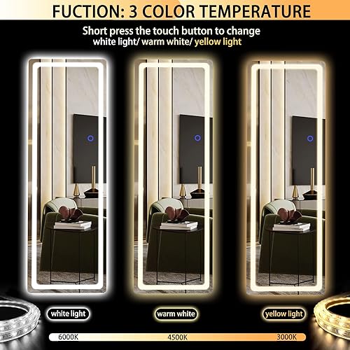Miniatura 2 de Hasipu Espejo de longitud completa con luces, espejo LED de piso de 56 x 20 pulgadas, espejo de pie de cuerpo completo, espejo montado para colgar