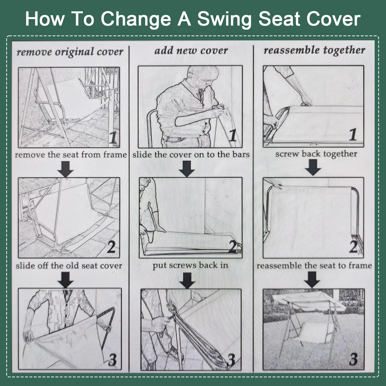 WingFly Funda de Asiento de Jardín para Columpio de Jardín, para Silla Mecedora de Jardín, Fundas para Silla de Jardín, 2 y 3 Plazas Rayas Horizontales Verde (158 * 52 * 52cm)