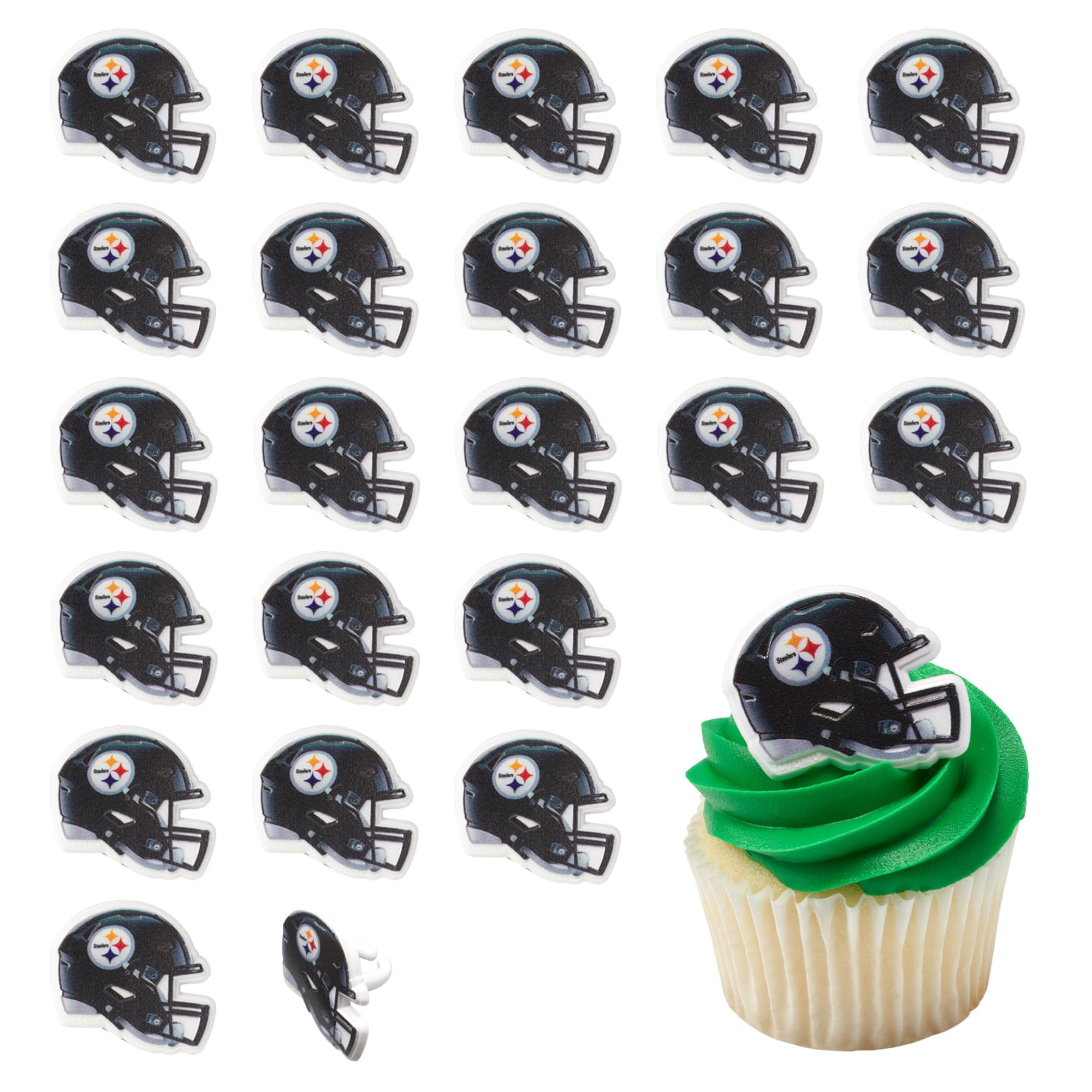 DecoPac NFL Pittsburgh Steelers Helmet Rings, 24 Football Cupcake Decorations, Officially Licensed, Football Rings, Food Safe Cake Toppers – 24 Pack