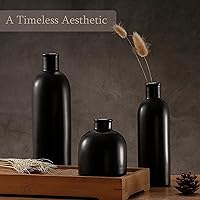 Vista 8 de Perfnique Jarrón negro de cerámica, 3 jarrones negros mate a granel, jarrón pequeño minimalista bohemio moderno de flores nórdicas para decoración
