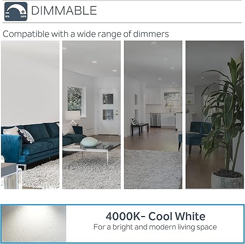 Miniatura 9 de Nadair, Luces LED empotrables ultra delgadas de 3 pulgadas, paquete de 24, clasificación IC, regulables, 6 W  50 W, 450 lúmenes, 3000 K (blanco