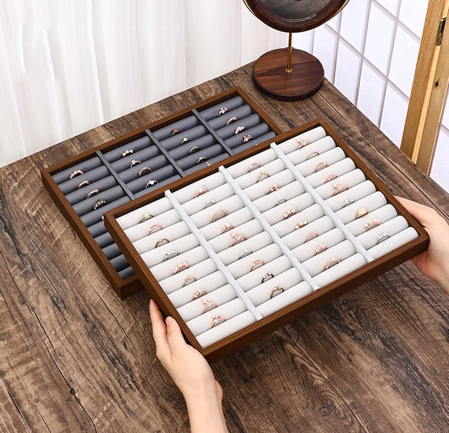 Bandeja organizadora para anillos pendientes, bandejas exhibir joyas hogar | Caja expositora de gran capacidad para niñas y mujeres, soporte para pulsera para feria en el hogar
