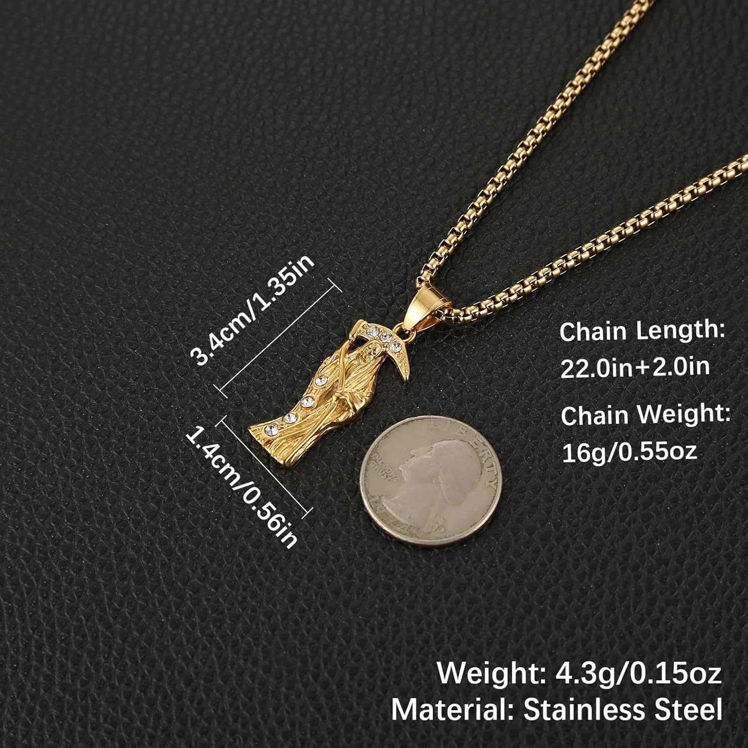 AsAlways Santa Muerte Necklace for Men Stainless Steel Gothic Grim Reaper Saint Death Sickle Skull Pendant Necklace Jewelry Gift - Image 5