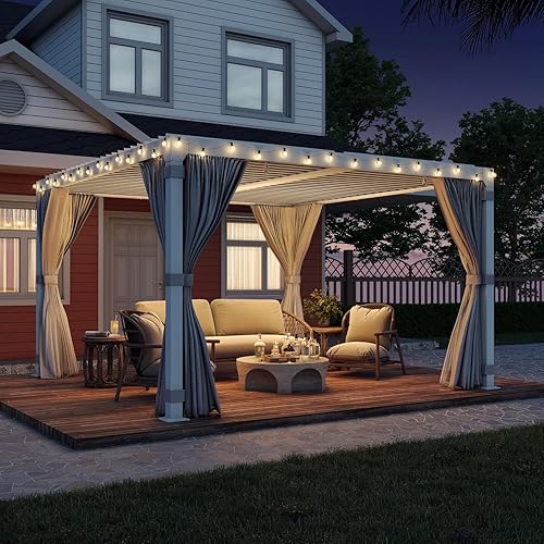 EROMMY Pérgola con Persianas 10' x 10' Pérgola de Techo Rígido para Exteriores con Marco de Aluminio y Techo de Metal Ajustable Impermeable para