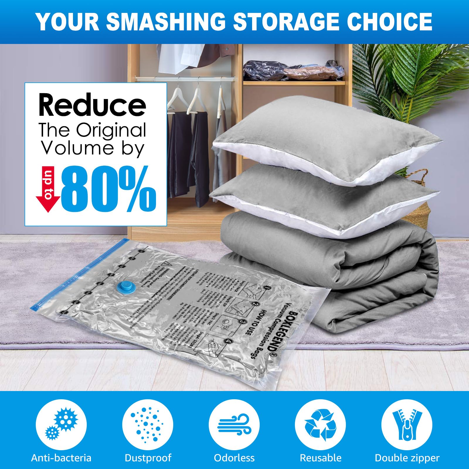 BoxLegend Sacchi Sottovuoto Sacchetti Sottovuoto per Vestiti 15 Pezzi Sacchetto Salvaspazio Sacchetto Compresso e Sigillato Buste Sottovuoto per Biancheria da Letto Cuscini Piumone Coperte Lenzuola