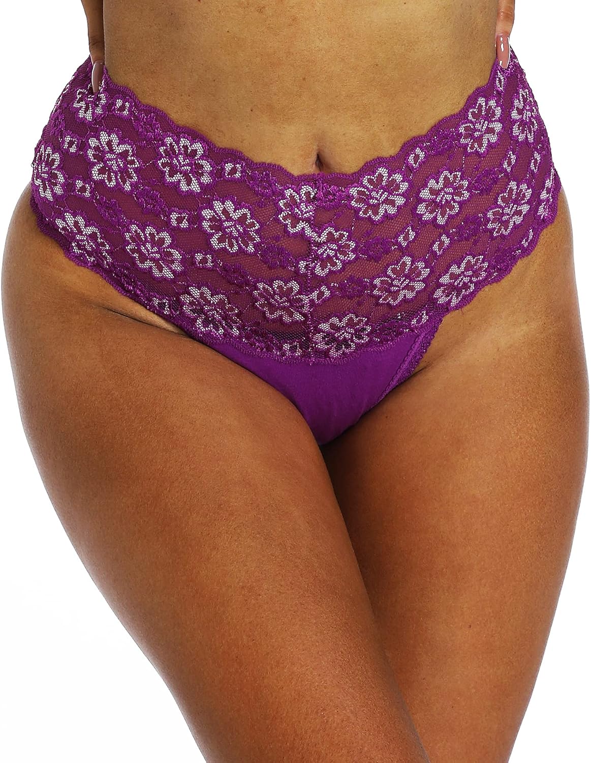 Women's High Waisted Retro Lace Thong Panties Seamless Plus Size Cotton Underwear - Image 2