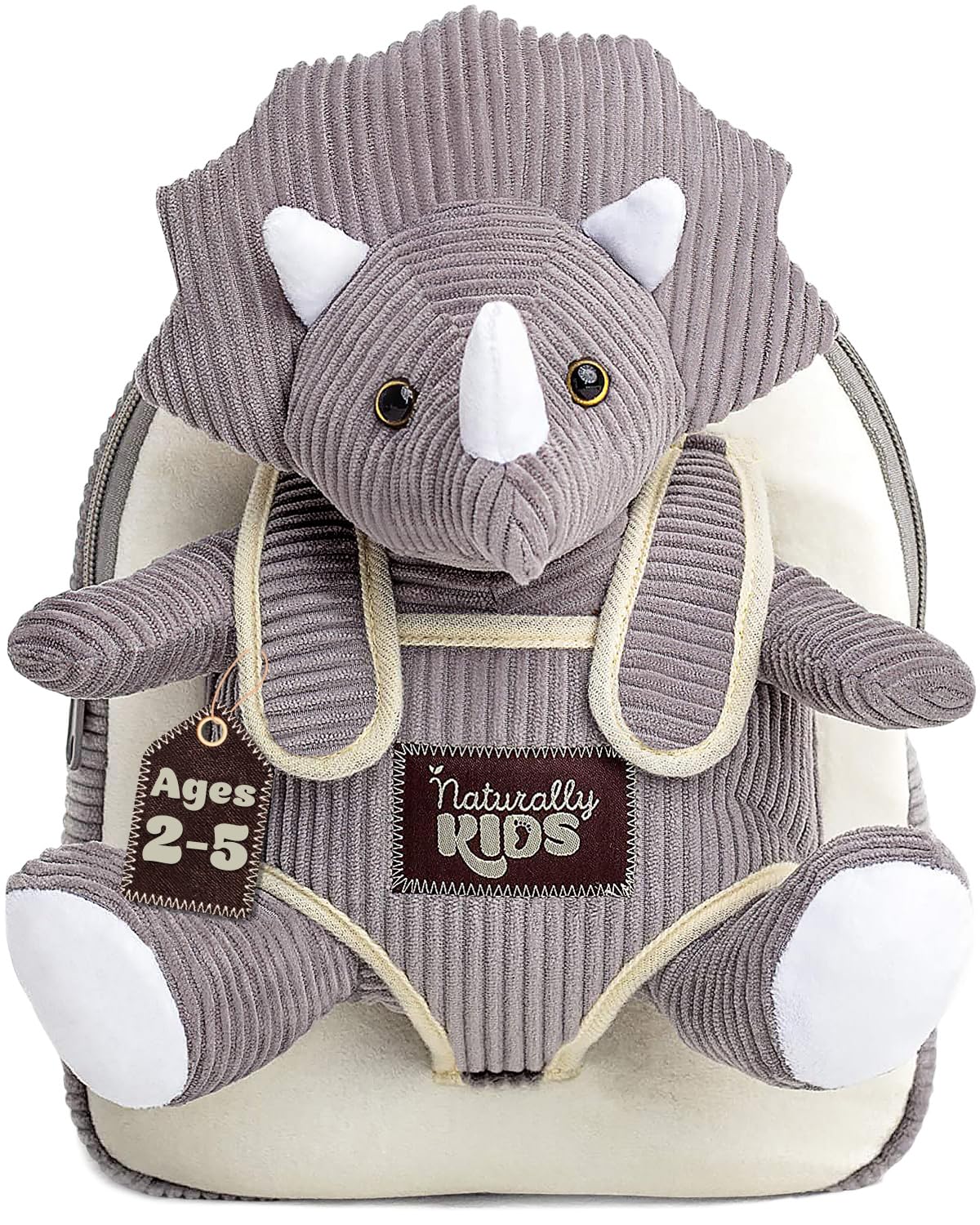 Small Dinosaur Backpack - Triceratops Dinosaur Toys for Kids 3-5 - Toddler Backpack for Boys & Girls - Grey Plush Stuffed Animal