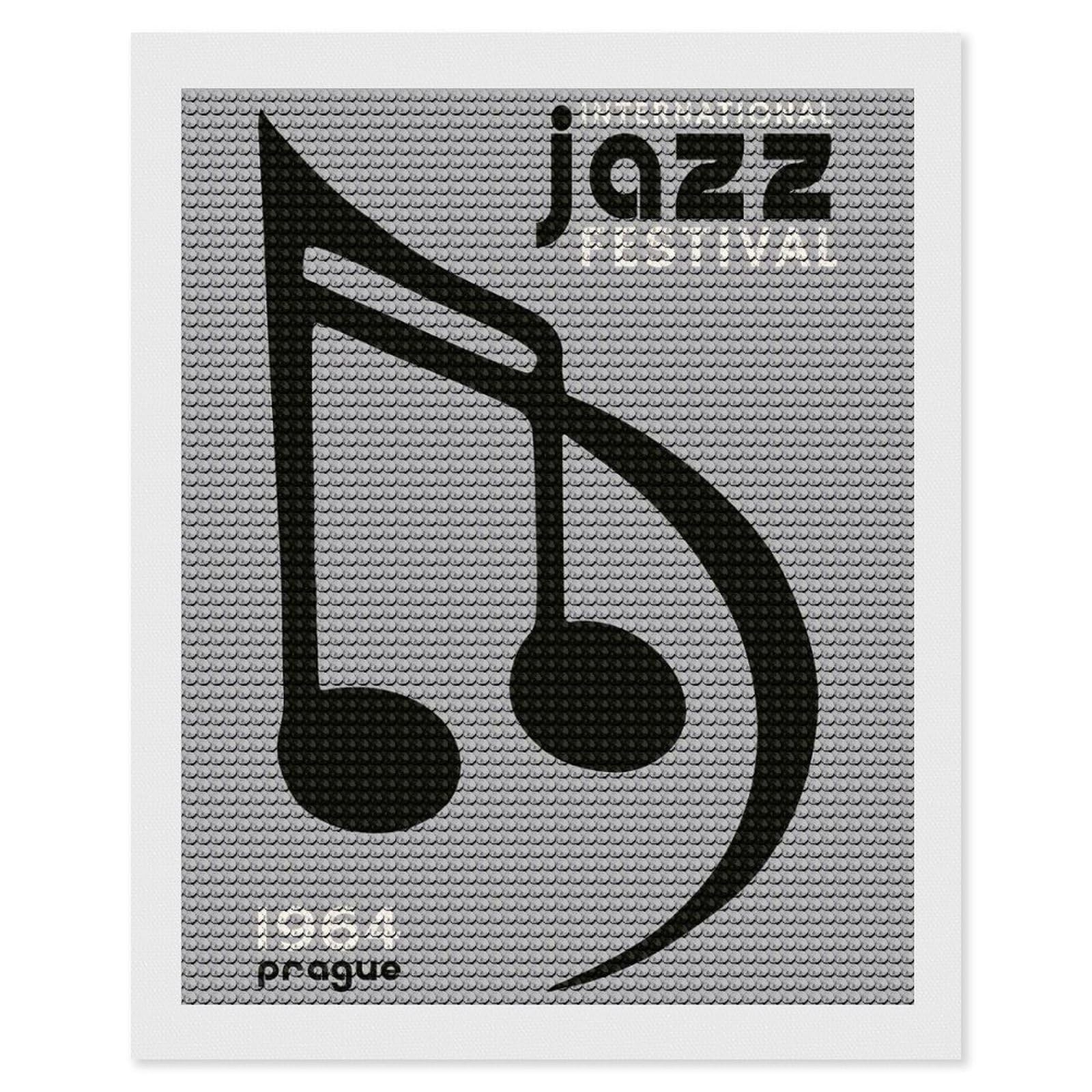 Junmoney Prague Jazz Music Fest Diamond Painting Set 16"x20", Sparkling Round Gems, Decorate Your Room, Fun Craft Experience, Modern Decor
