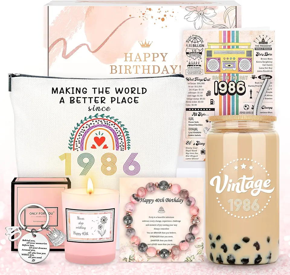 Presentes de aniversário de 40 anos para mulheres 40 anos e fabulosas ideias de presente para mulheres 40 anos feliz aniversário 40 anos decoração cesta de presente com copo vela bolsa pulseira