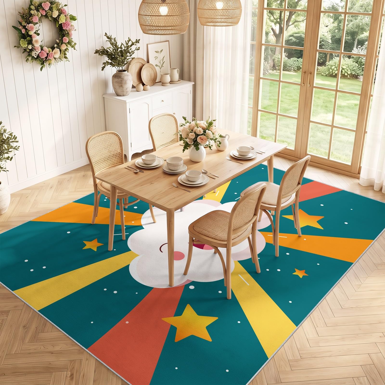 Tapis À Motif Courbes topographiques Lavable et antidérapant pour Salon