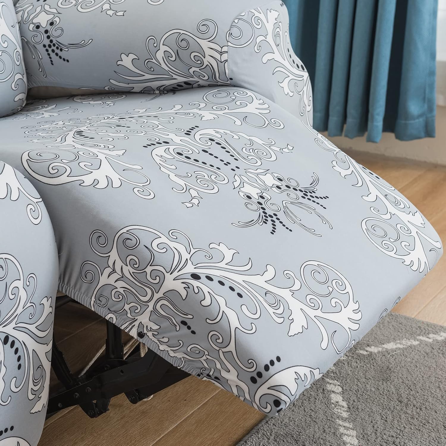 JOKIVTOU 1/2/3 Seat Recliner Sofa Covers Stretch Recliner Cover with Side Pockets Reclining Slipcovers Soft Printed Pattern Furniture Protector with Elastic Bottom Living Room (1Seat,Color02)