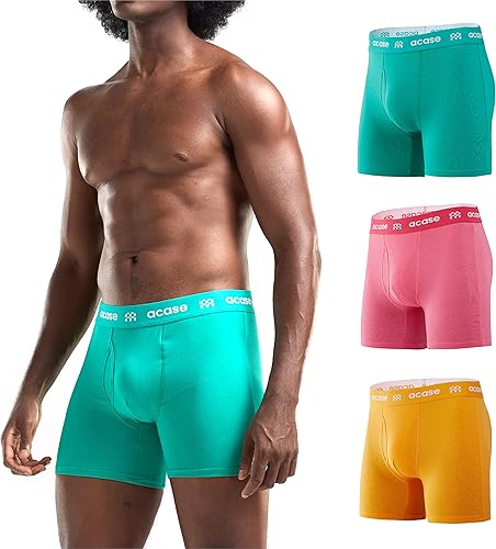 Acase Mens Underwear Boxers Briefs Cotton Stretchy Underwear Pack Compression Boxer with Pouch Breathable Brief for Men