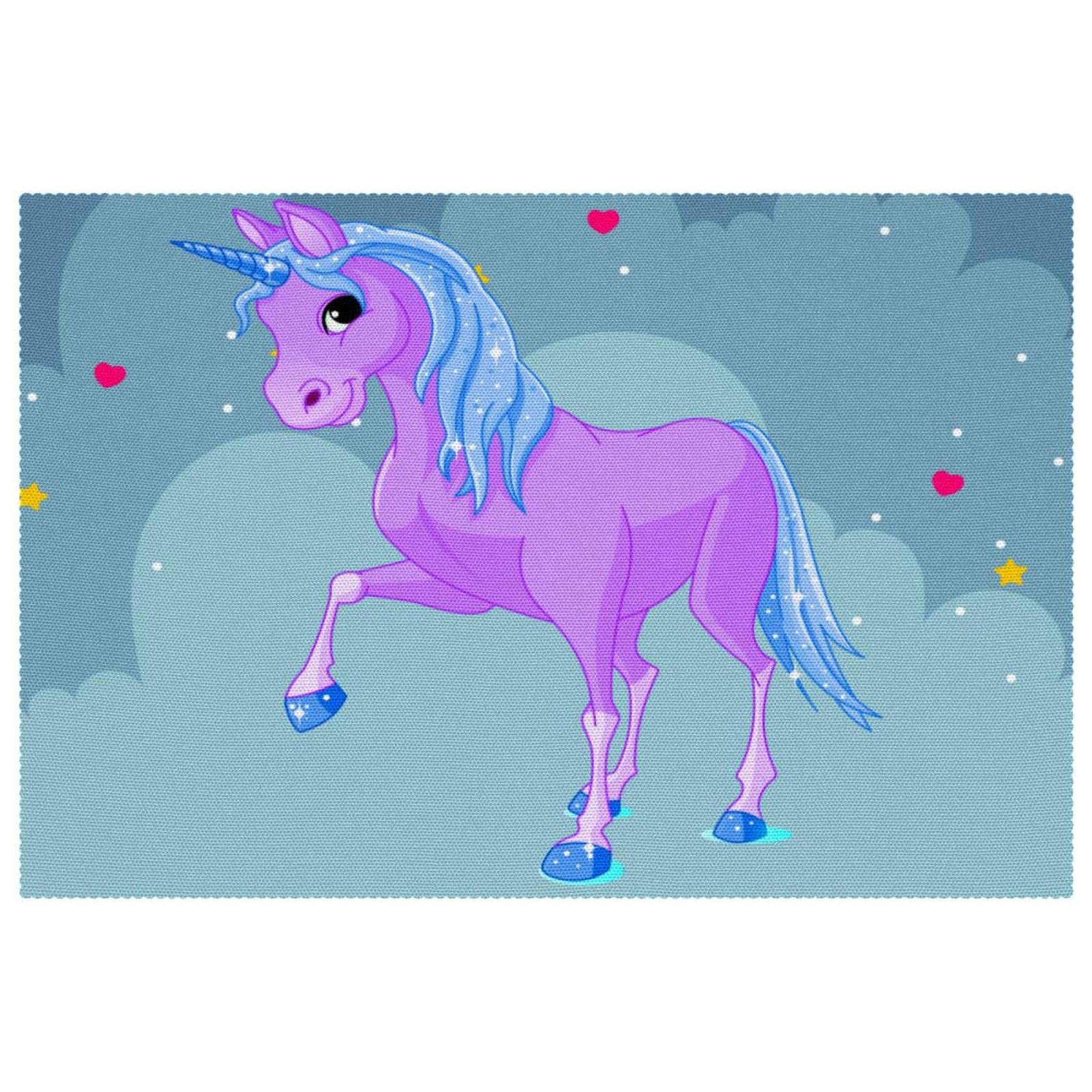 Set de table licorne bleu lot de 6 pièces antidérapant et résistant à la chaleur 30x45 cm