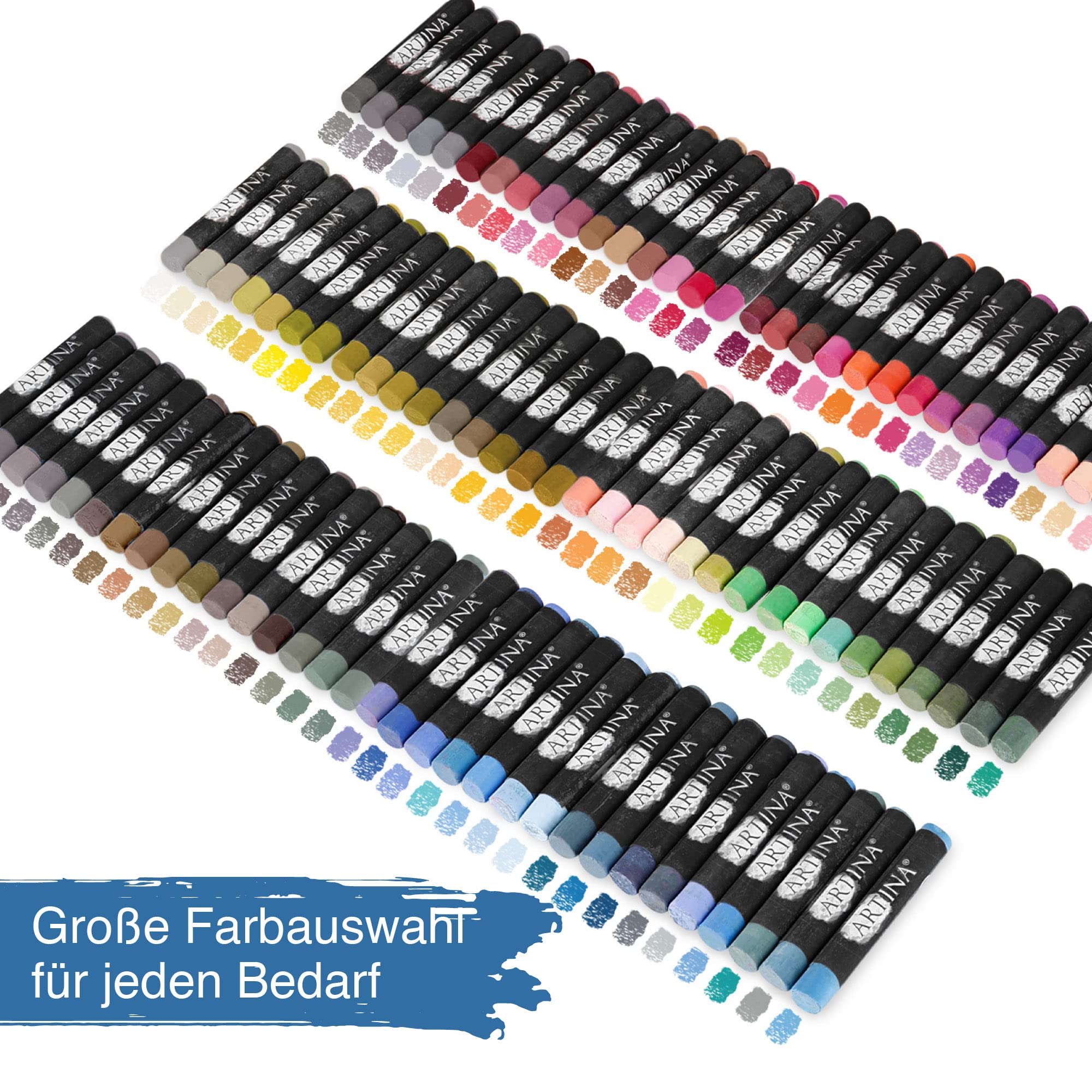 Artina Pastellkreide Set Künstlerkreide 96 Farbtöne im FSC® Zeichenkreide | 96 brillante Softpastellkreide Soft Stifte zum Malen brillanten Farbtönen zertifizierten Holzkoffer Koffer Malkreide Pastilo