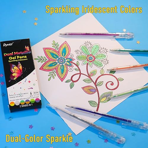 Miniatura 3 de Dyvicl Bolígrafo de gel metálico doble, 2 generación, bolígrafo de gel iridiscente con purpurina líquida para colorear, garabatos, dibujos, álbumes