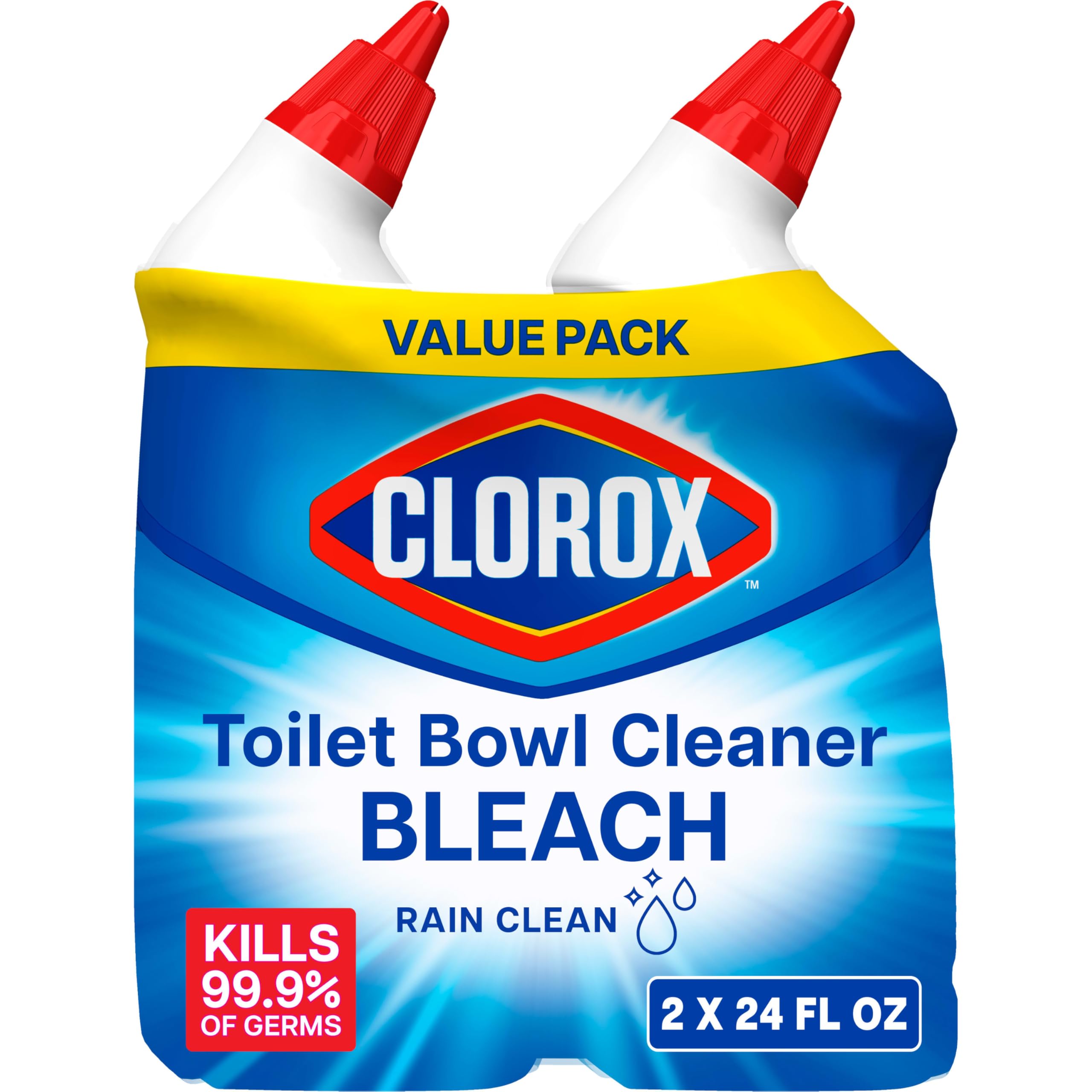 Clorox Toilet Bowl Cleaner Bleach, Rain Clean, 24 Fluid Ounces, Pack of 2 (Package May Vary)