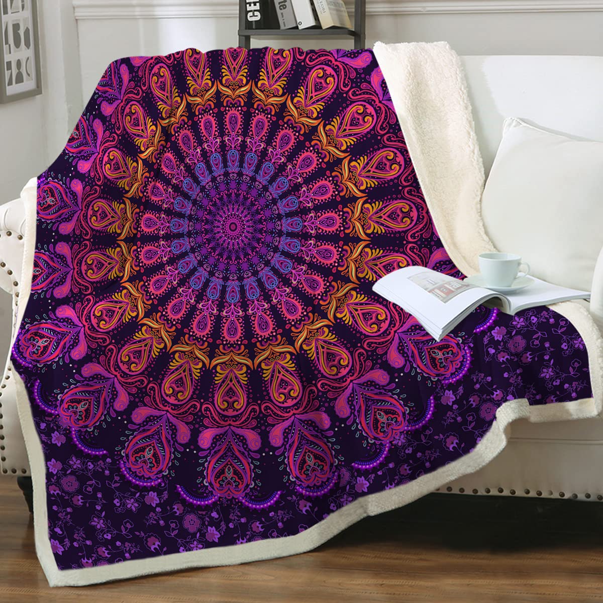Sleepwish Classic Purple Mandala Blanket, Classic Purple Mandala Blanket for Men Adults Kids Boys Fleece Throw Blankets for Sofa Bed Couch Throw(50