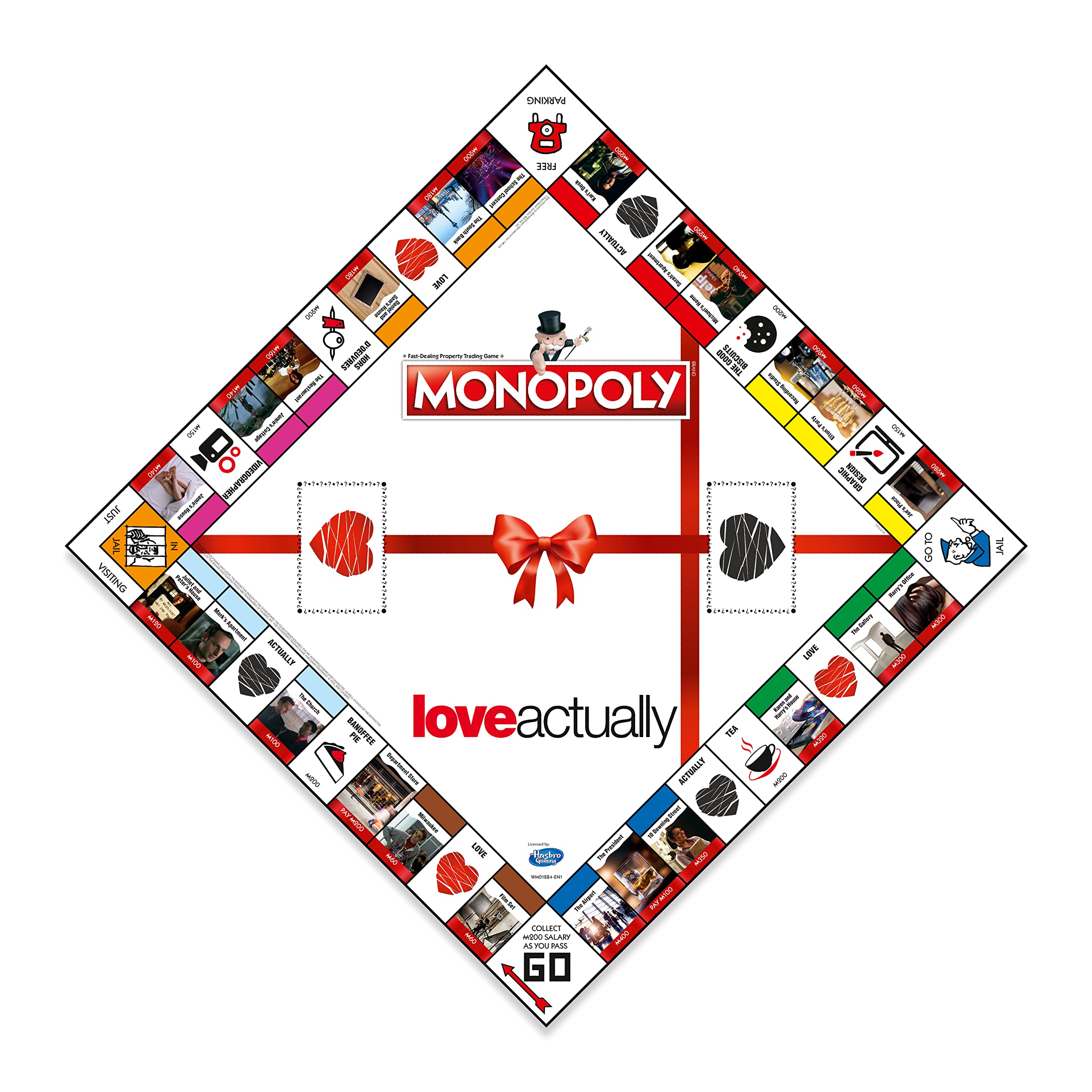 Winning Moves Jeu de société Love Actually Monopoly, avancez vers Karen and Harry's House et Jamie's Cottage et échangez Votre Chemin vers Le succès, Jeu Familial à 2 Joueurs et Plus pour Les Enfants