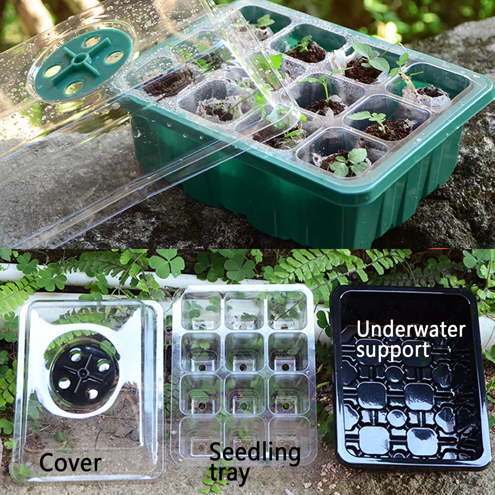 4PCS Vassoio di Germinazione, Vassoi di Avviamento per Piantine,Vassoio Coltivazione Regolabile Scatole di germinazione con Cupola di umidità, Coltivazione in Serra