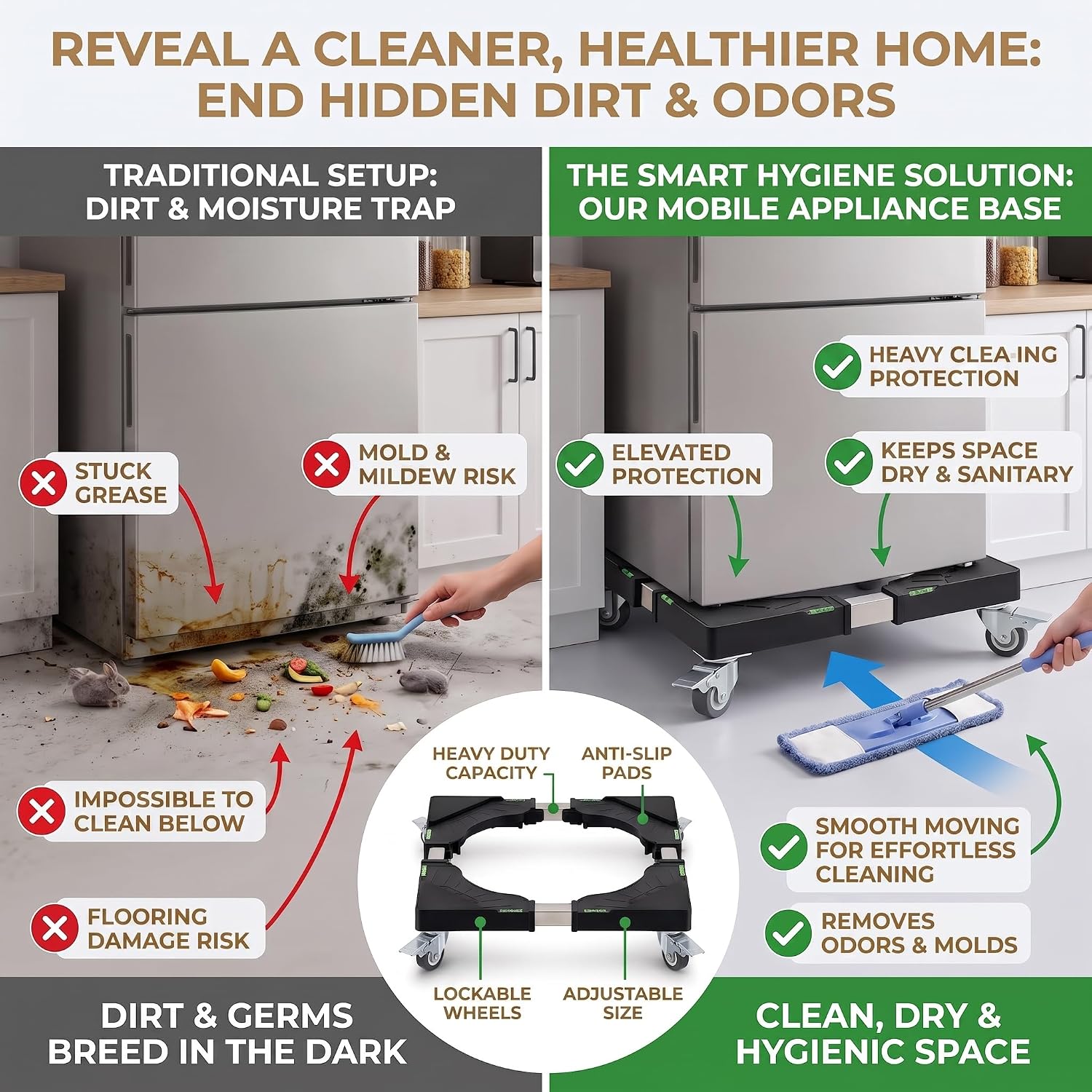 Adjustable Fridge Washer Dryer Stand, Movable Base with 4 Locking Wheels