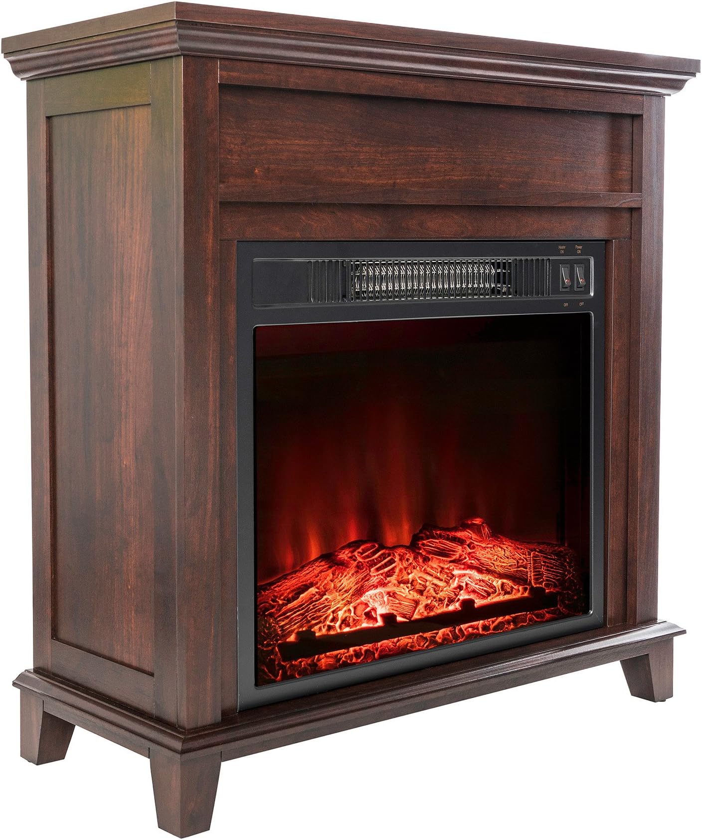 AKDY 27" Electric Fireplace Freestanding Brown Wooden Mantel Firebox 3D Flame w/Logs Heater