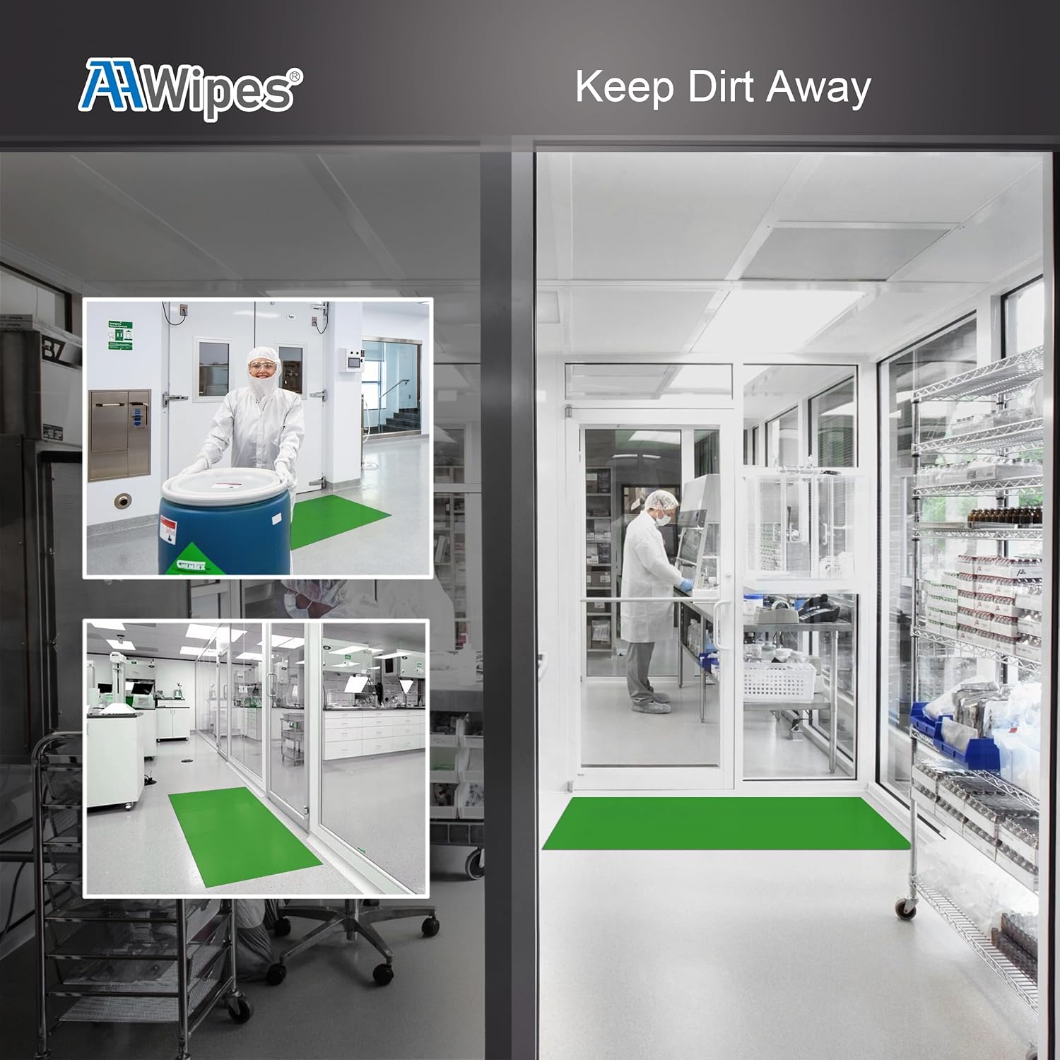 AAwipes Sticky Mat Tacky Pads Adhesive 18" x 36" 5 Packs, 30 Sheets/Packs, 150 Sheets Total Green Cleanroom Floor Mats Remove Dirt for Laboratory Construction Hospital Shoes