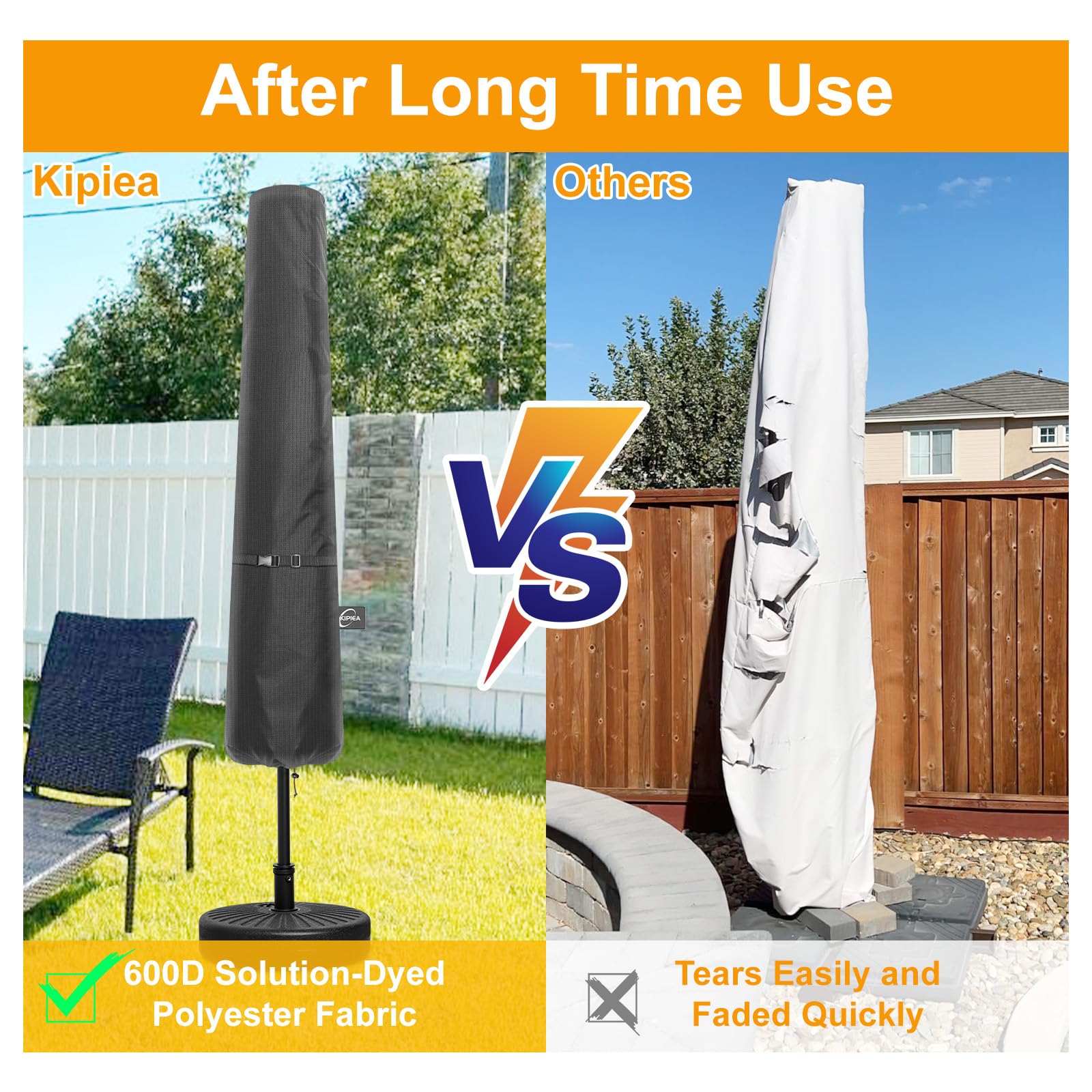 Kipiea Patio Umbrella Covers for 7-10' Market Umbrella, Upgraded 600D Heavy Duty Outdoor Umbrella Covers with Support Pole and Zipper : Patio, Lawn & Garden