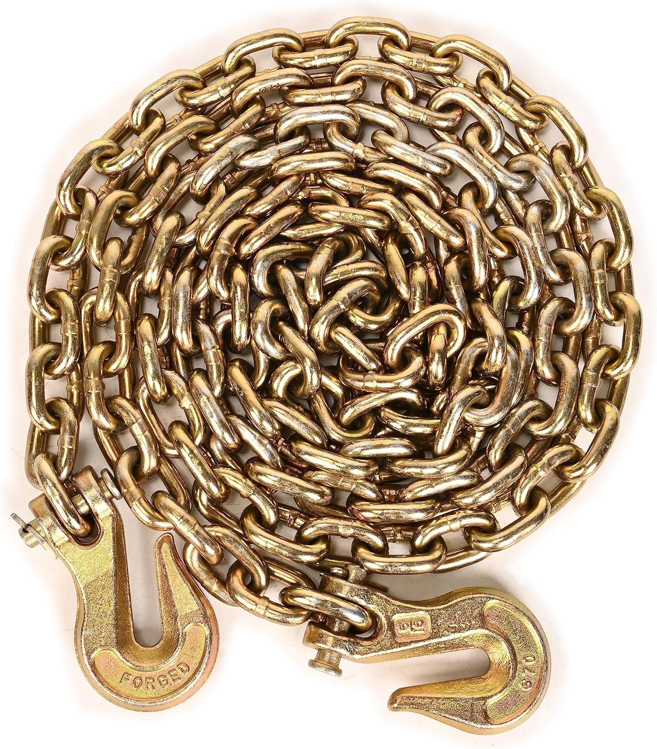 Eisen G80 Heavy Duty Transport Chain 5/16 Inch x 10 Foot, Load Binder Tow Lock Chains with G70 Clevis Grab Hooks, 4,900 lbs Safe Working Load for Loading Tie Down Fixed Cargo Flatbed Truck Trailer