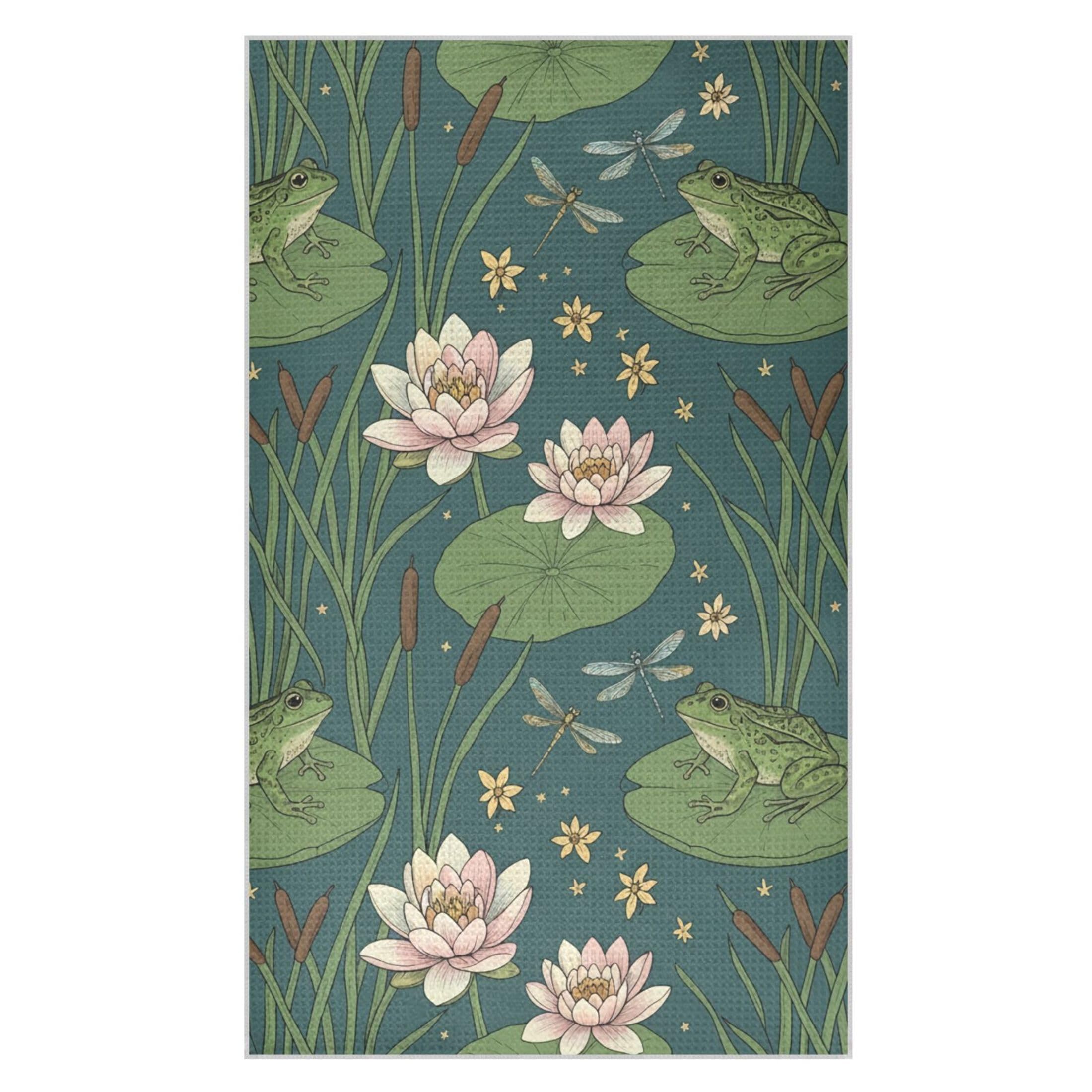 Kutsu Frog Lotus Waffle Weave Kitchen Towels Absorbent Quick Drying Dish Towels for Kitchen, Decorative Tea Towel, 18x30 in